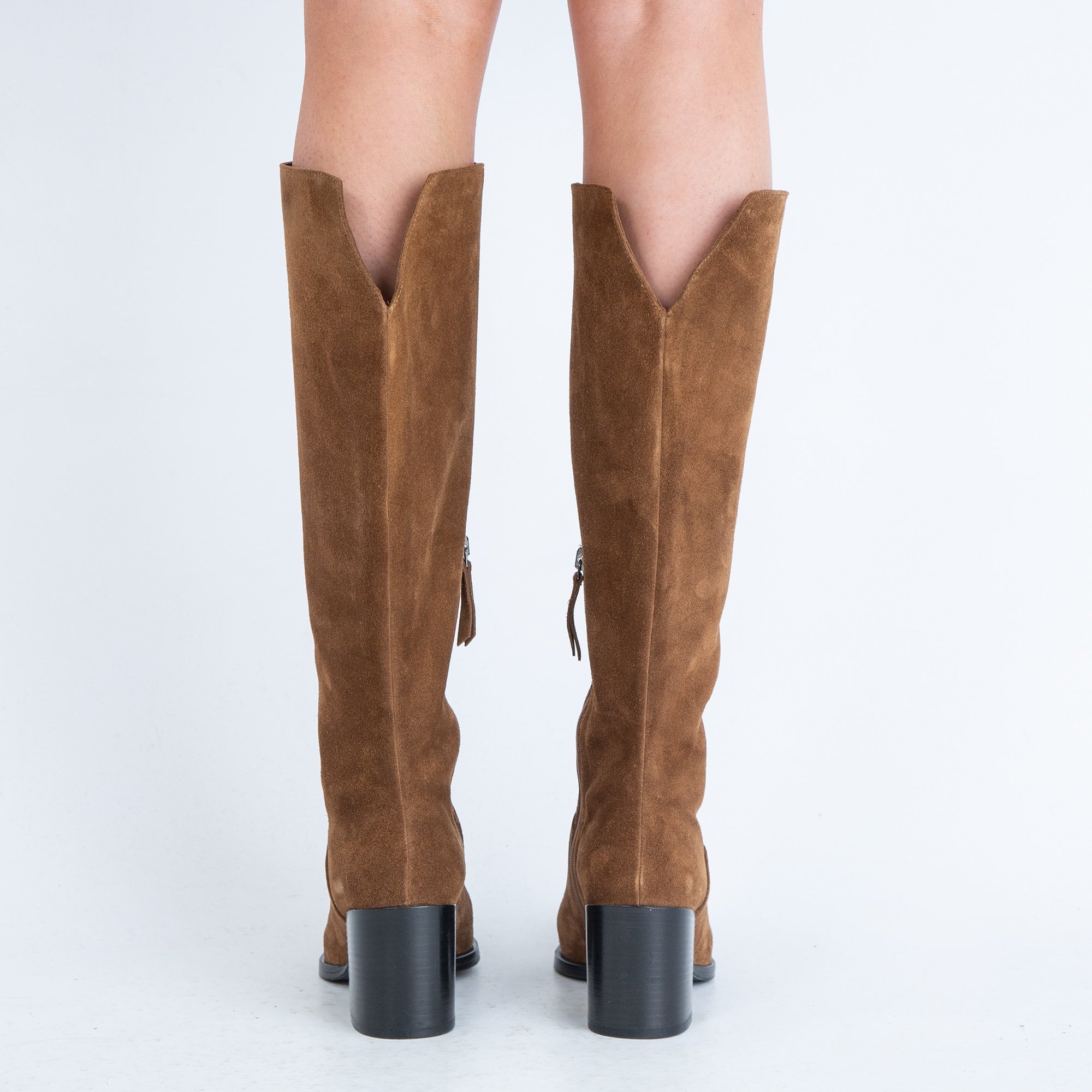 K&S Shoes Suede Knee High Boots Bourbon