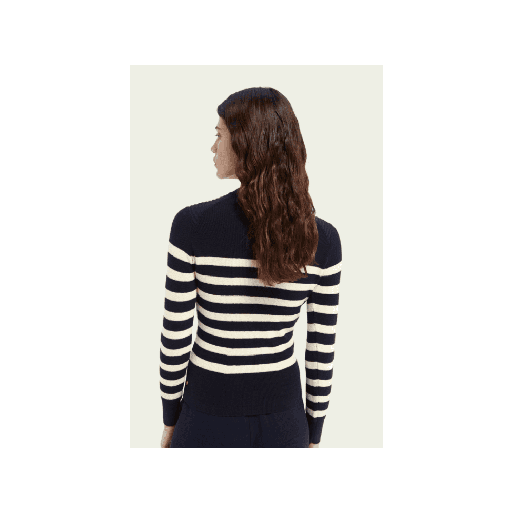 Scotch & Soda Breton Knitted Stripe Fitted Jumper Navy/cream