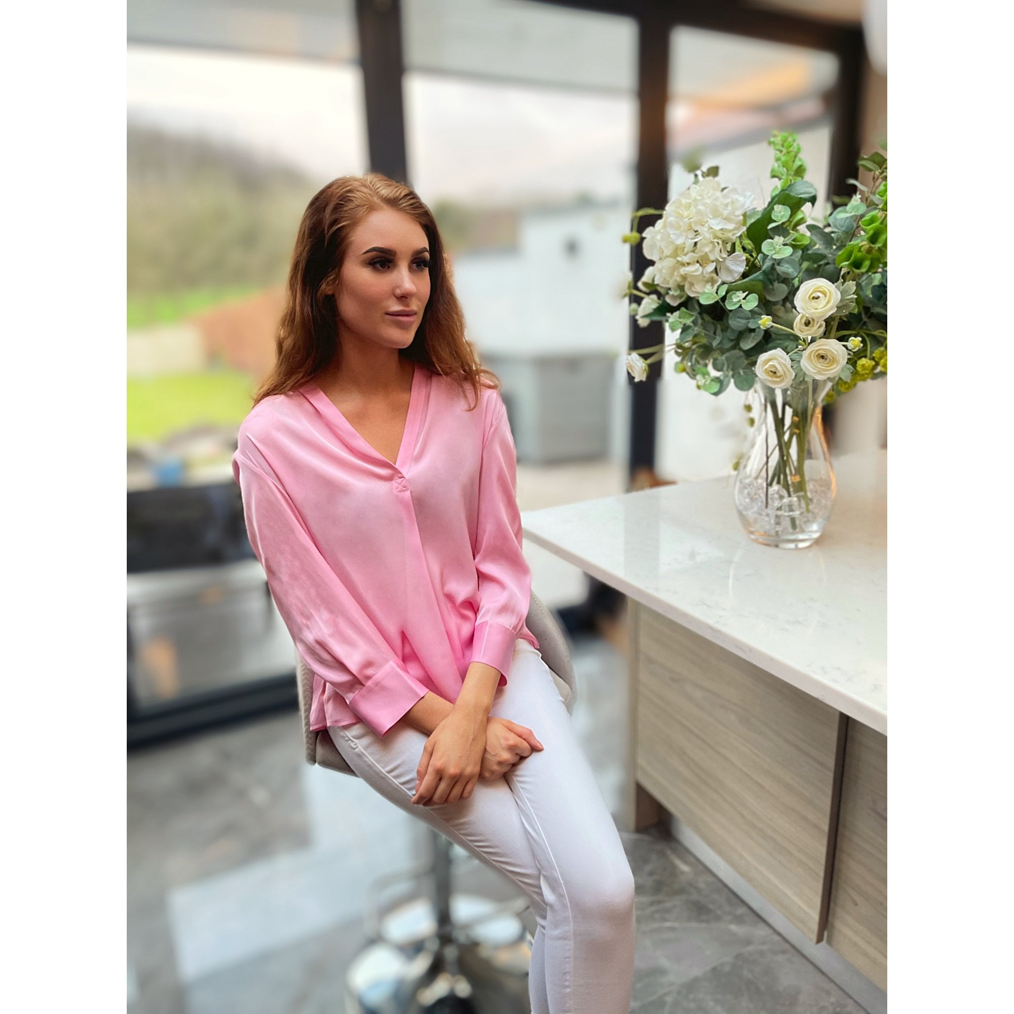 Dea Kudibal Penelope Plain Split Front Silk Blouse Candyfloss