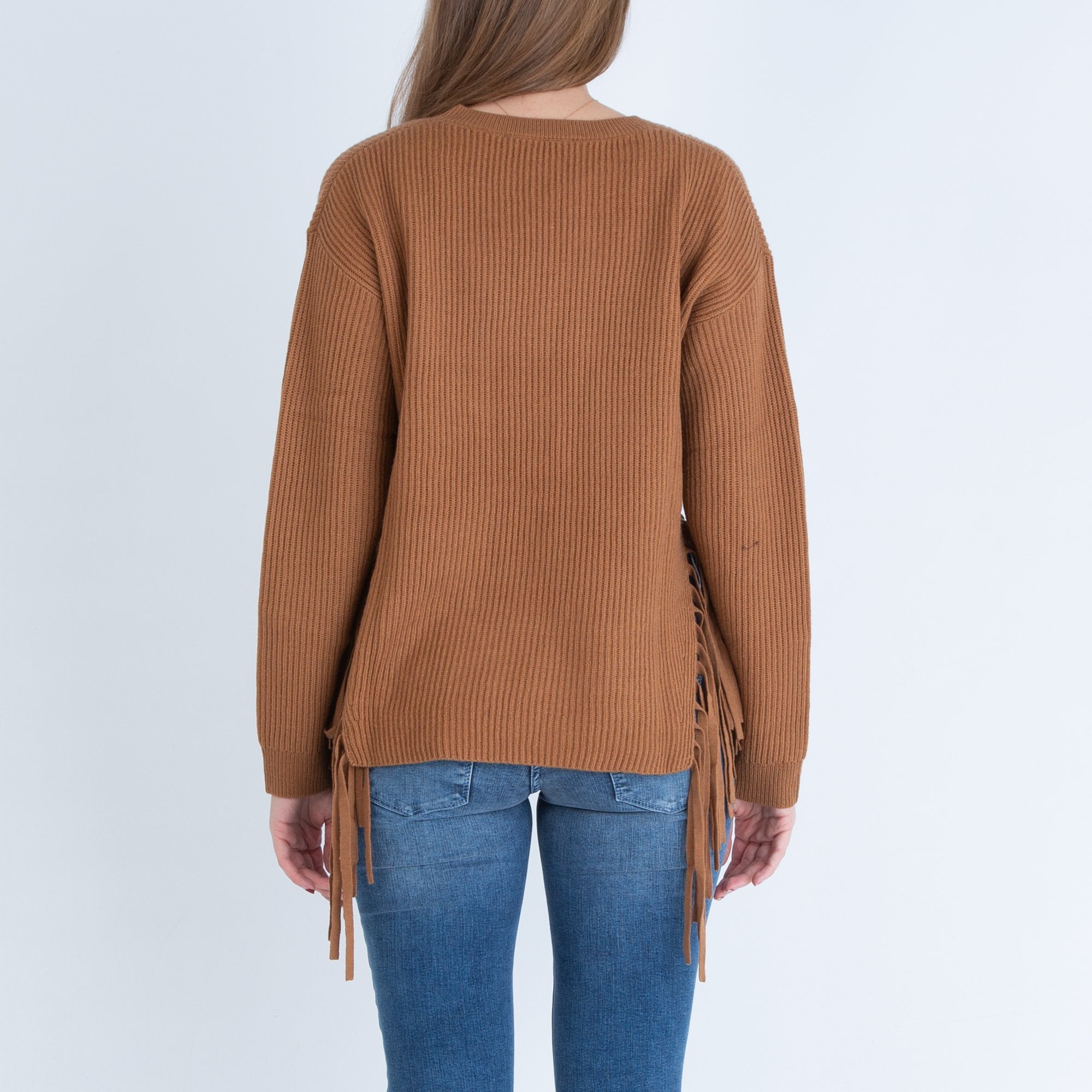 Luisa Cerano Ribbed Jumper With Fringe Detailing Cinnamon