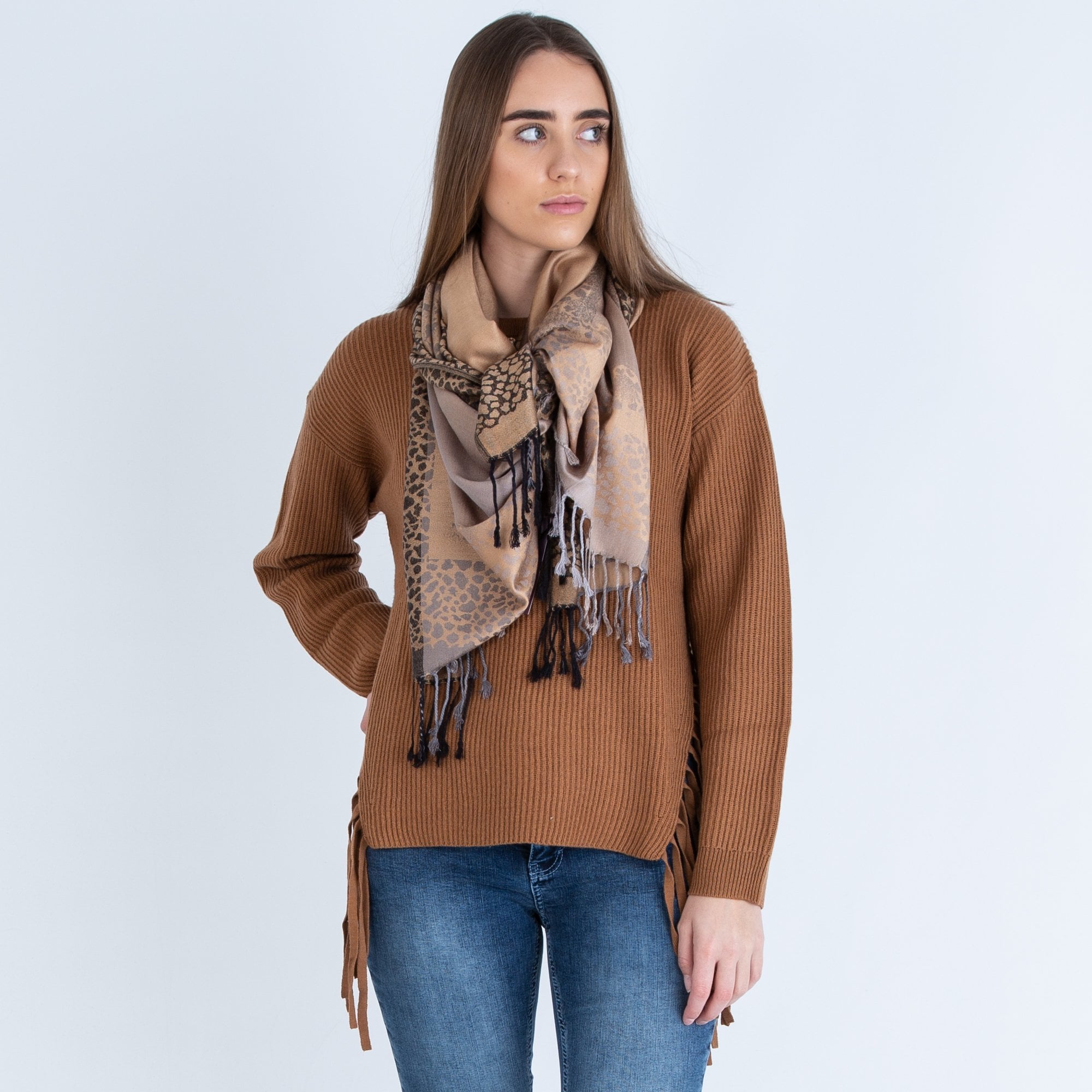 Luisa Cerano Ribbed Jumper With Fringe Detailing Cinnamon