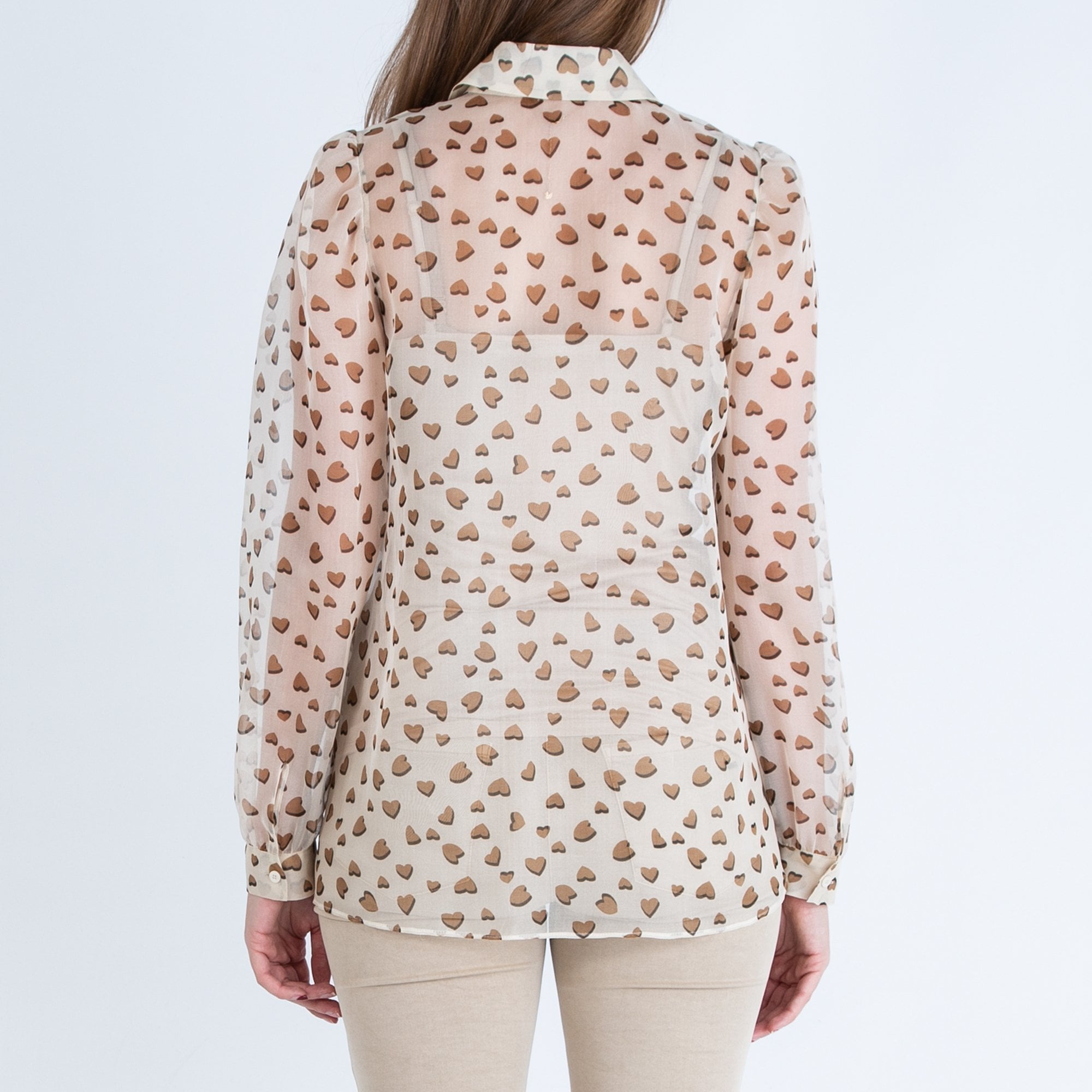 Luisa Cerano Heart Print Organza Blouse Cream/camel