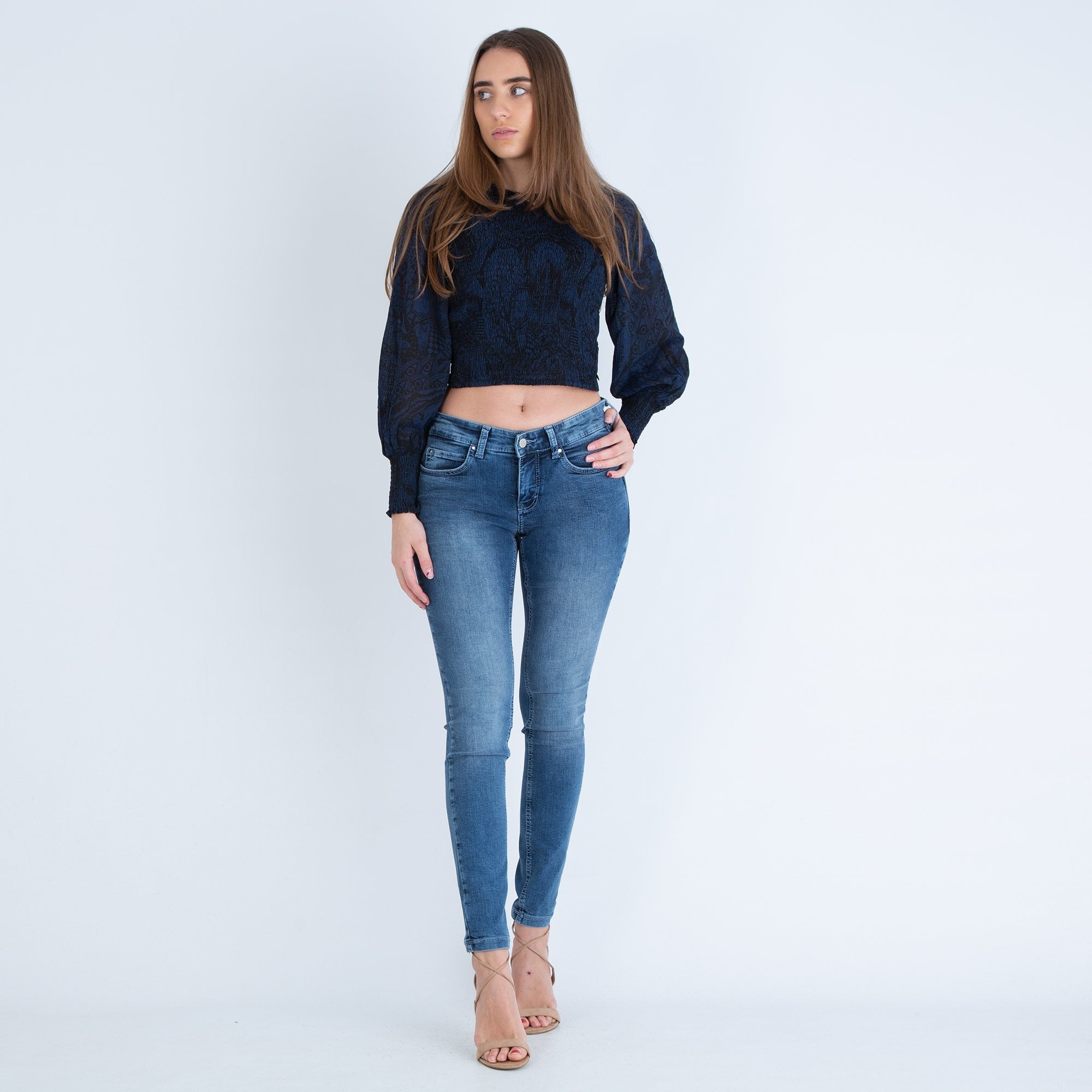 Scotch & Soda Smocked Detailing Blouse With Button Back Navy