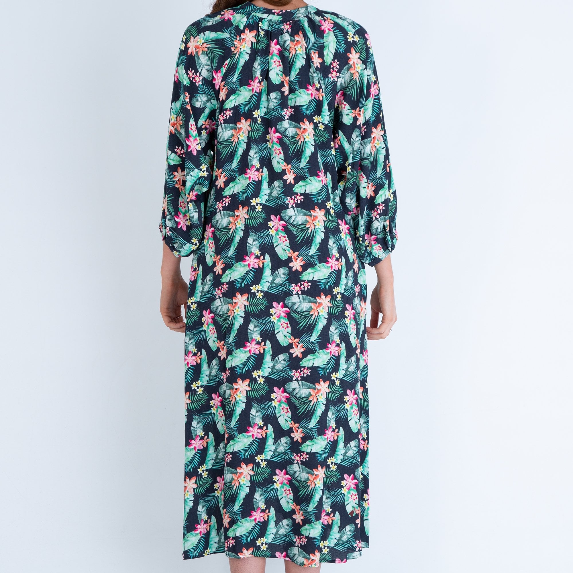 Primrose Park A Line Tropical Print Button Through Dress Black Multi