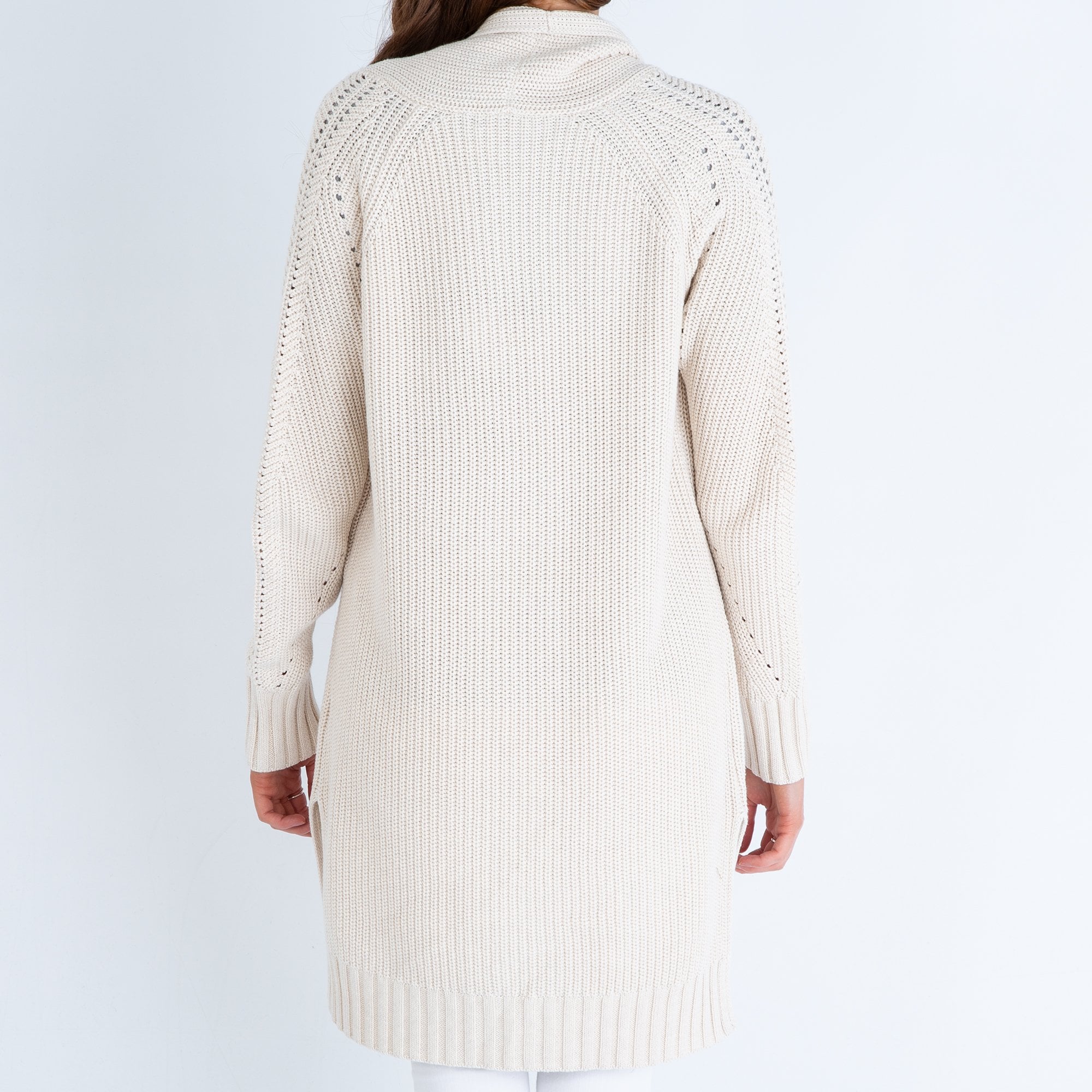 Repeat Long Chunky Knit Cardigan Ivory