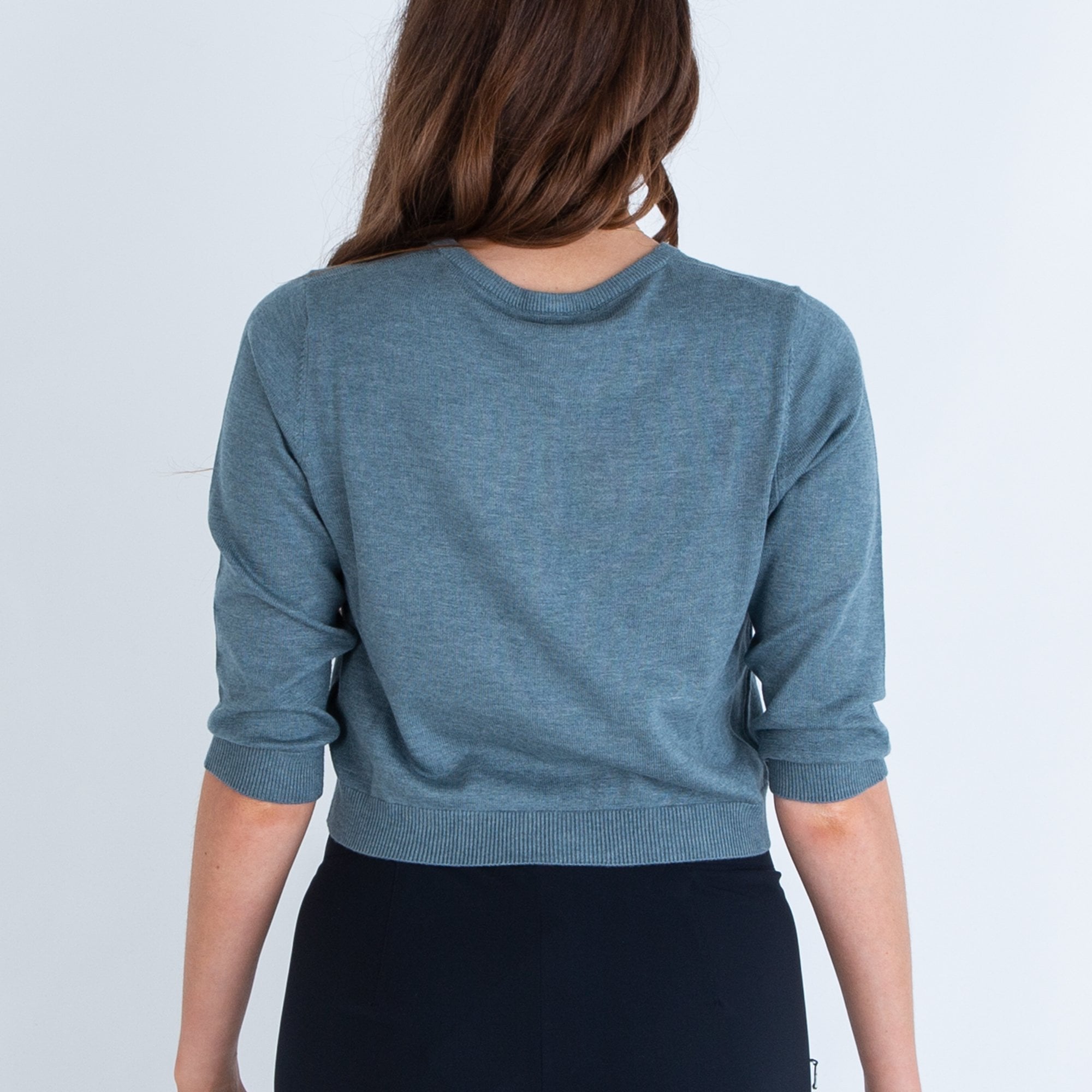 Repeat Short Fine Knit Cardigan Denim Blue