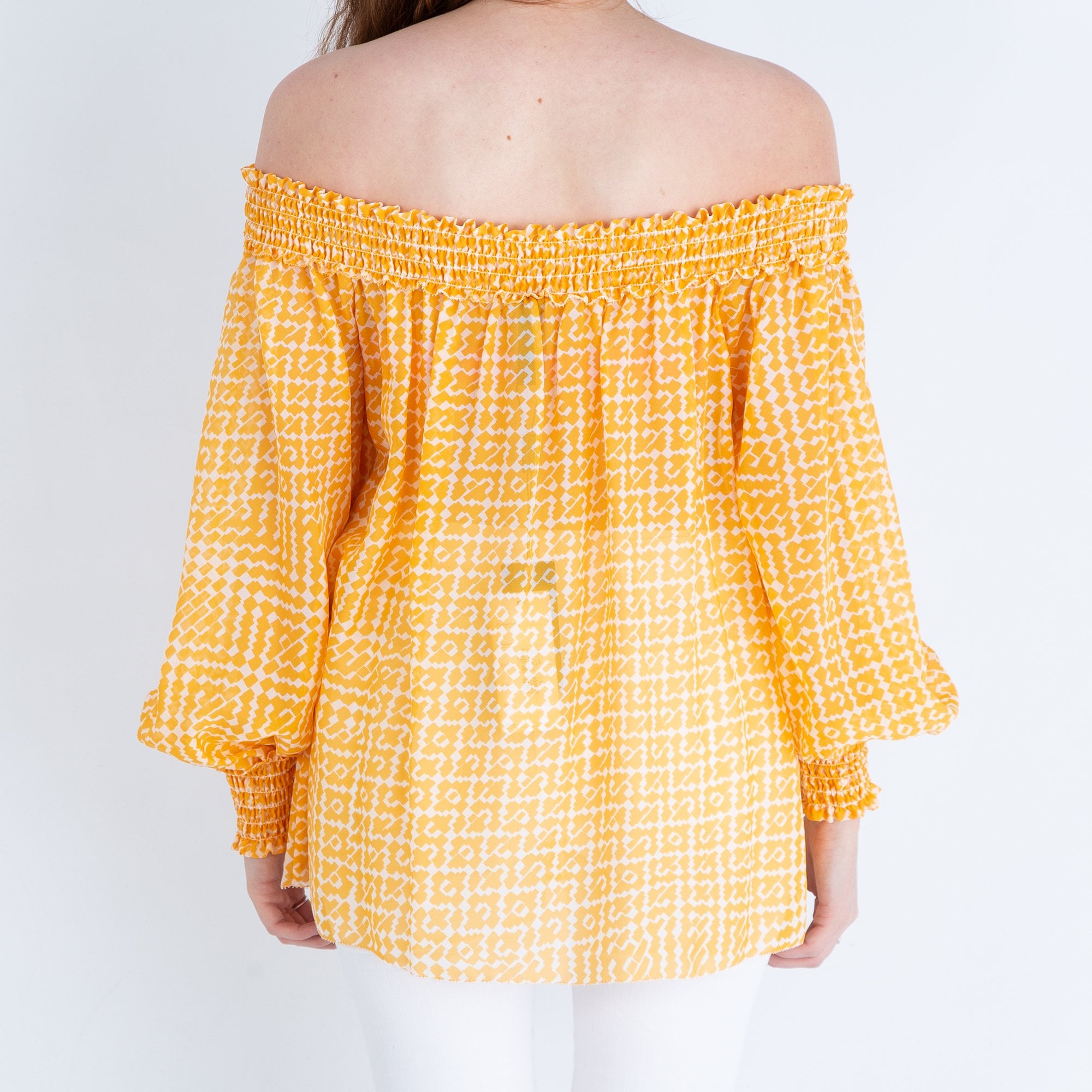 Marc Cain Off The Shoulder Elasticated Blouse Orange/white