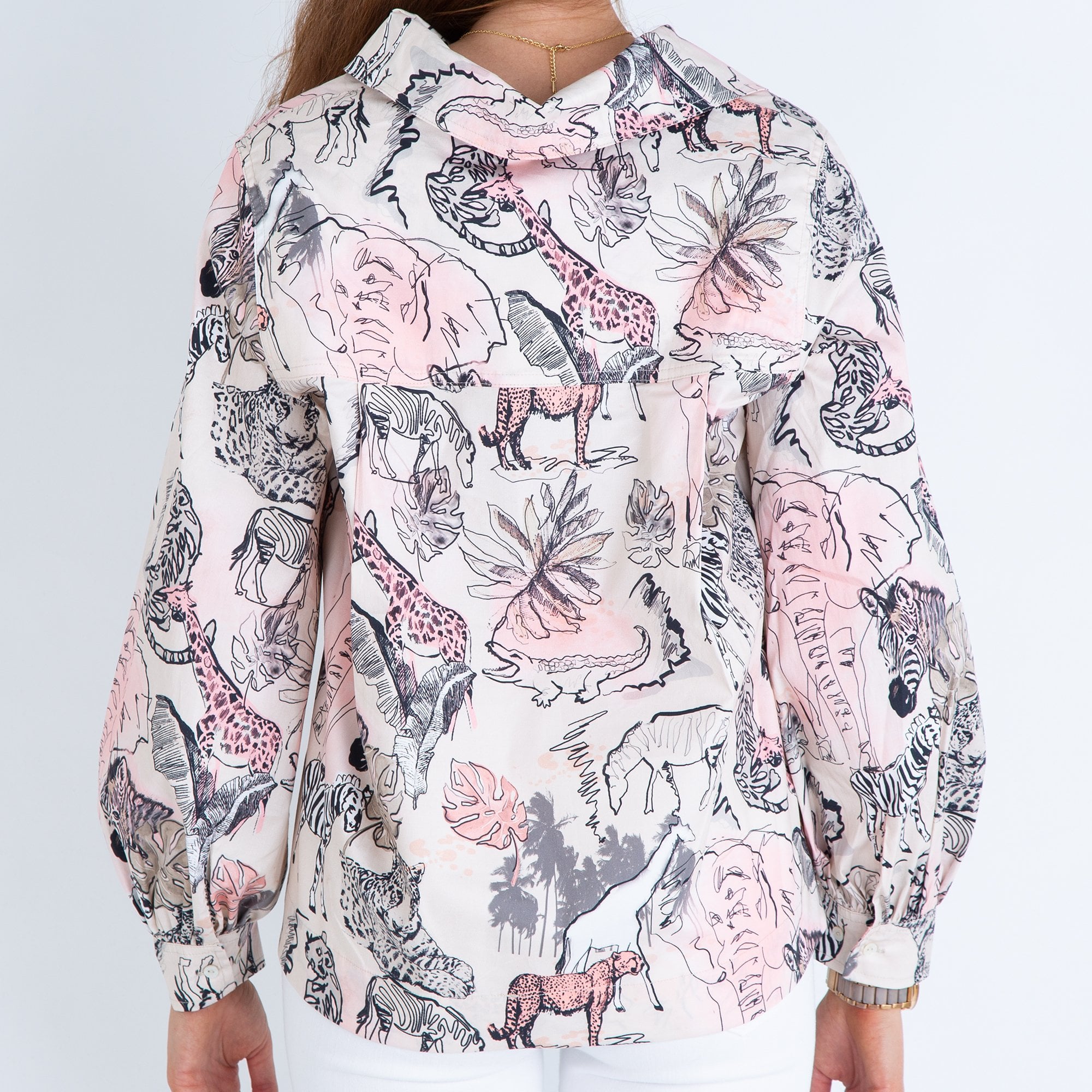 Eve In Paradise Monika Animal Print Shaped Hem Cotton Shirt Pink/black