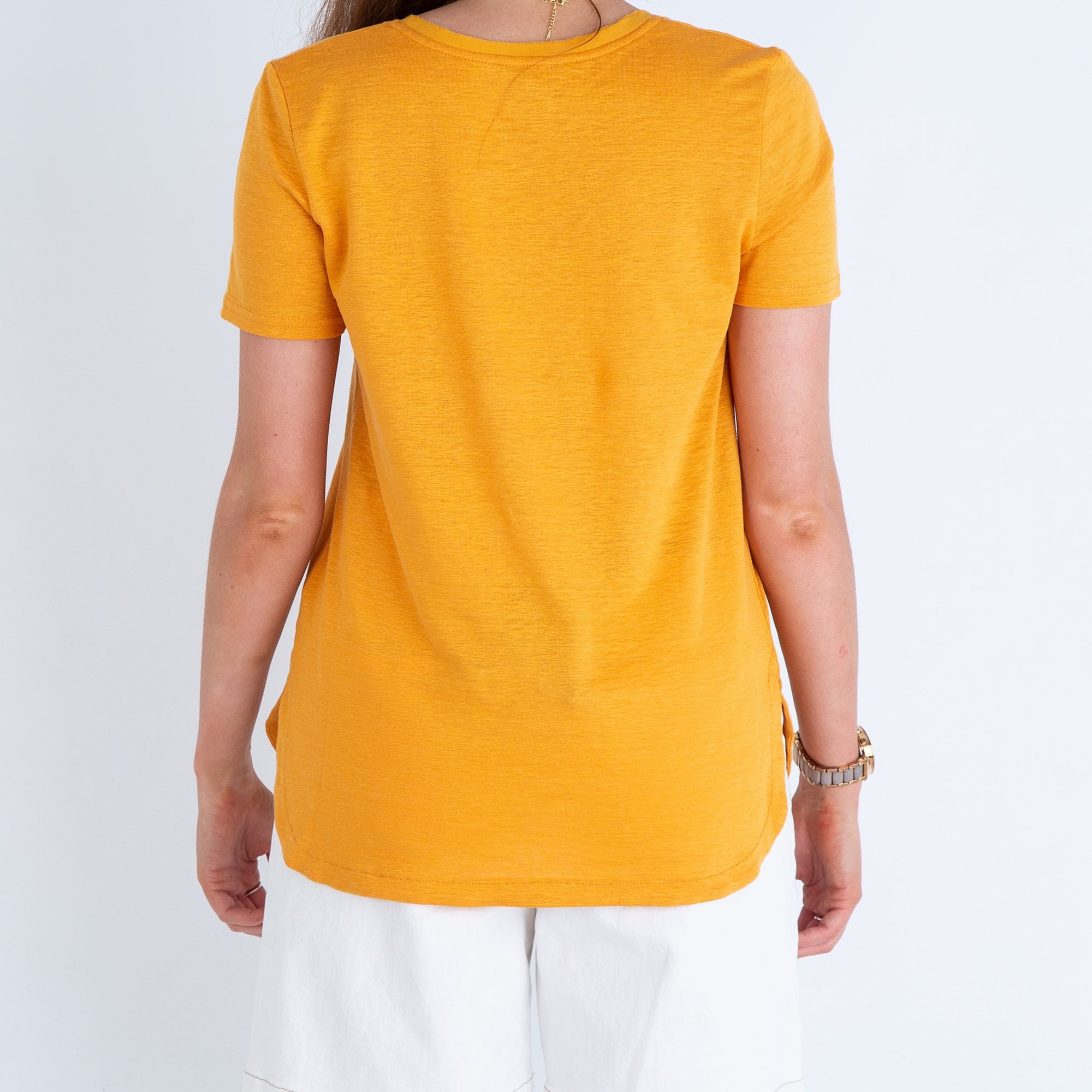 Marc Cain V Neck Linen T Shirt Tangerine