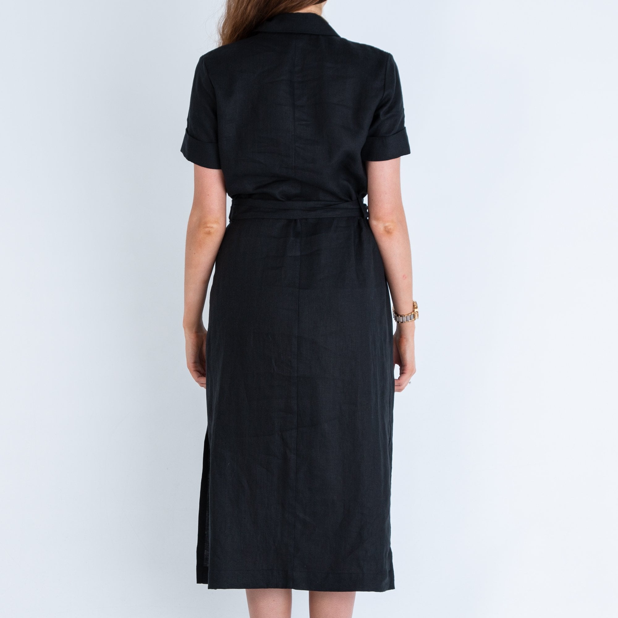 Riani Double Breasted Belted Linen Dress Black
