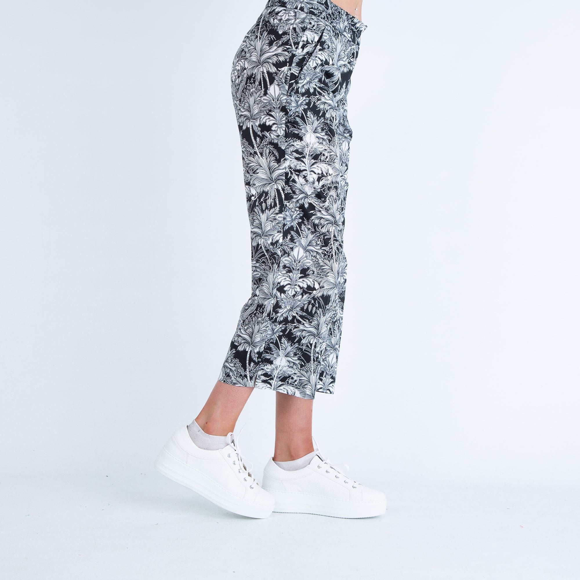 Riani Palm Tree Print Cotton Culotte Trouser Black/white