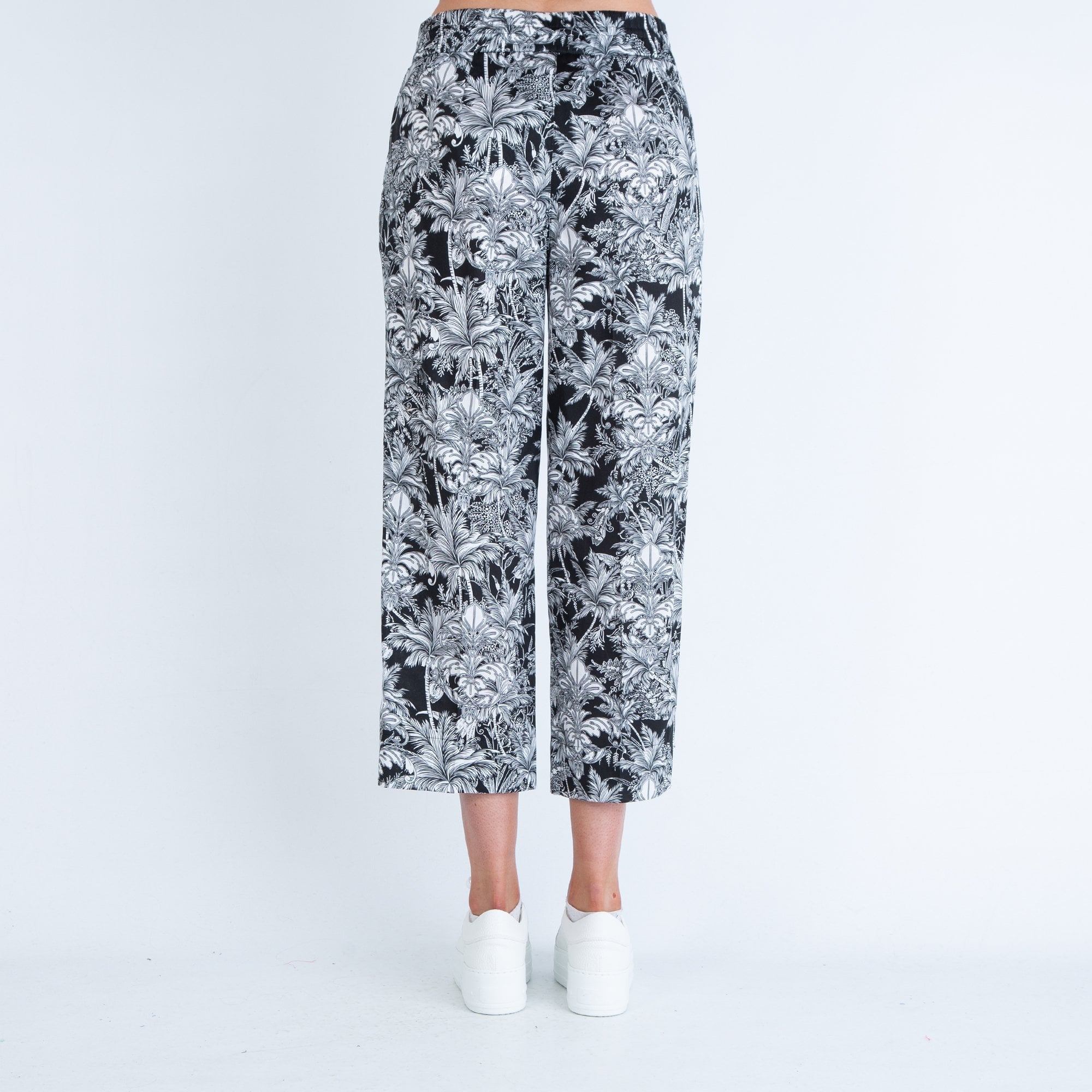 Riani Palm Tree Print Cotton Culotte Trouser Black/white