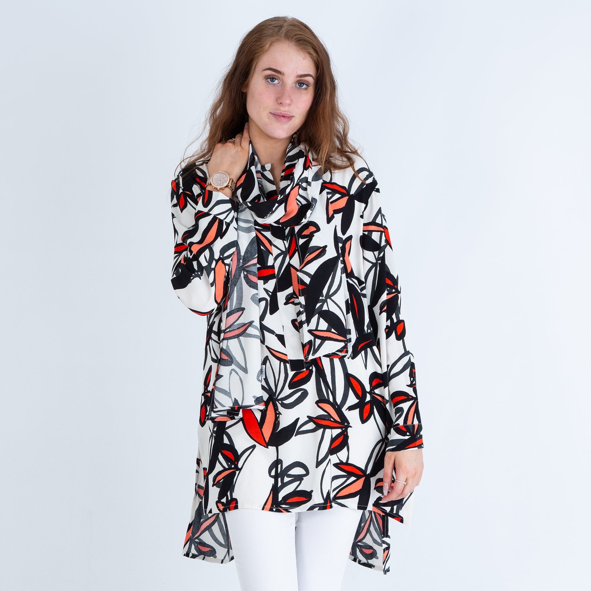 Masai Floral Print Scarf To Match Cream/black/red