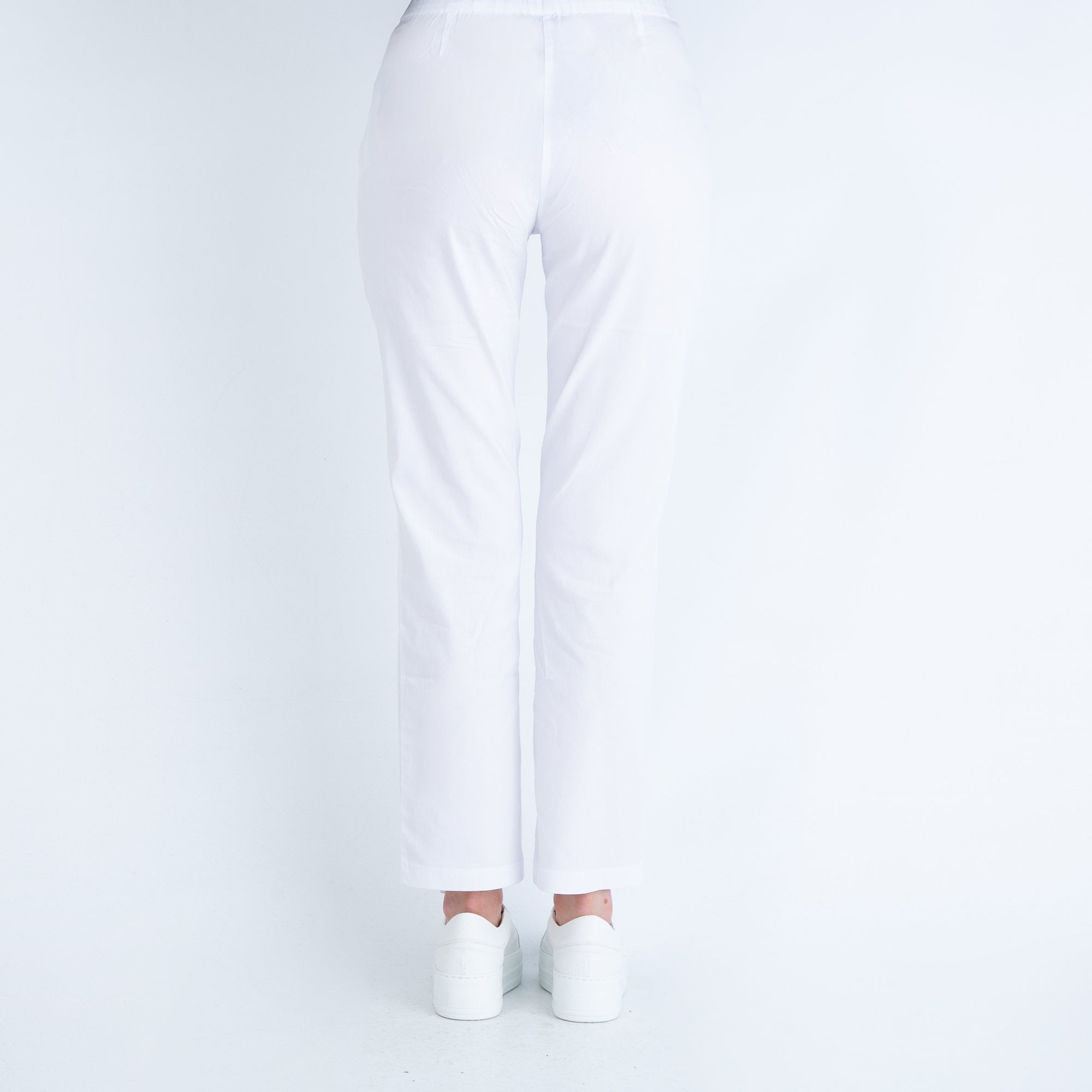 Vetono Narrow Leg Cotton Poplin Pull On Pant White