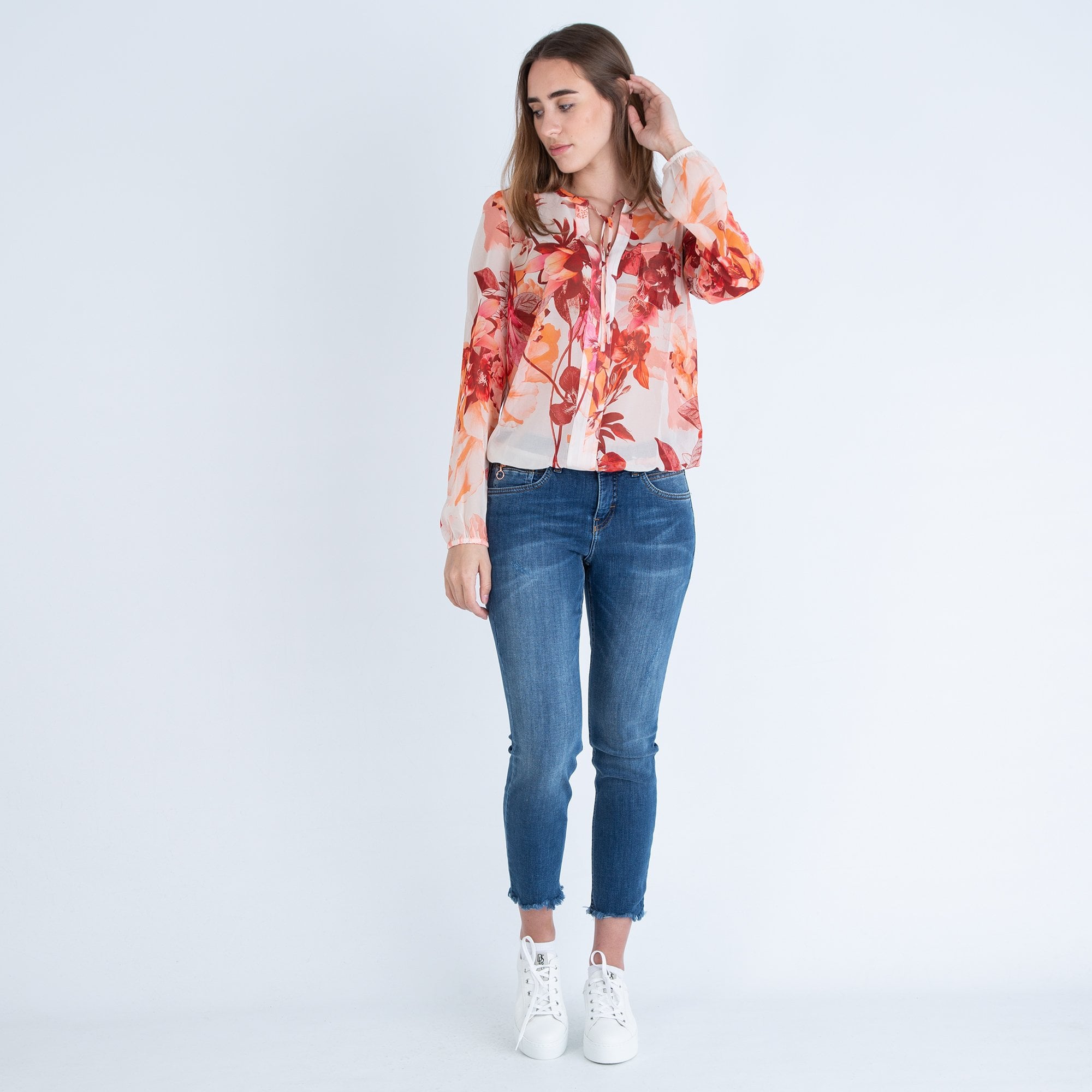 Monari Floral Tie Neck Pretty Blouse Orange/pink