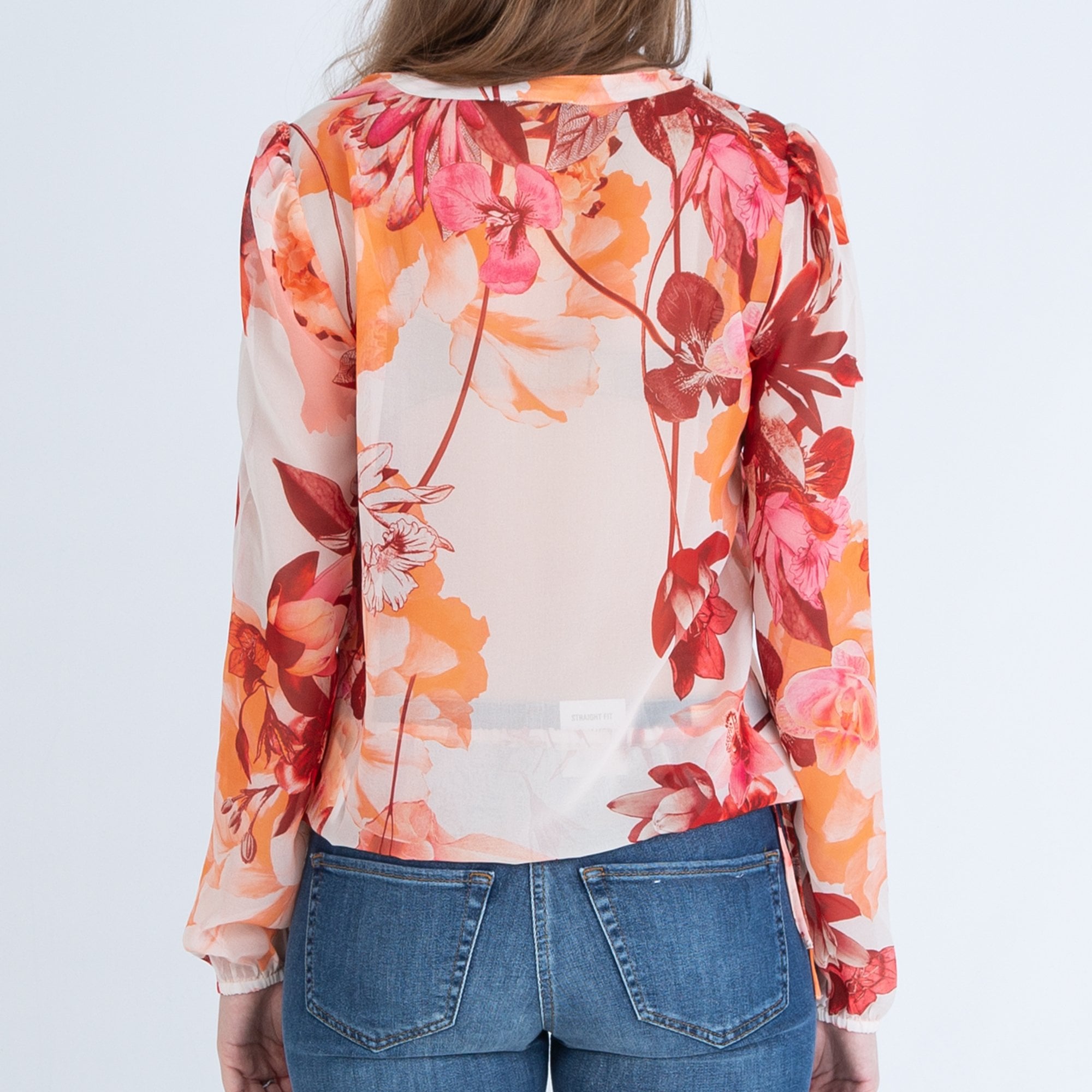 Monari Floral Tie Neck Pretty Blouse Orange/pink