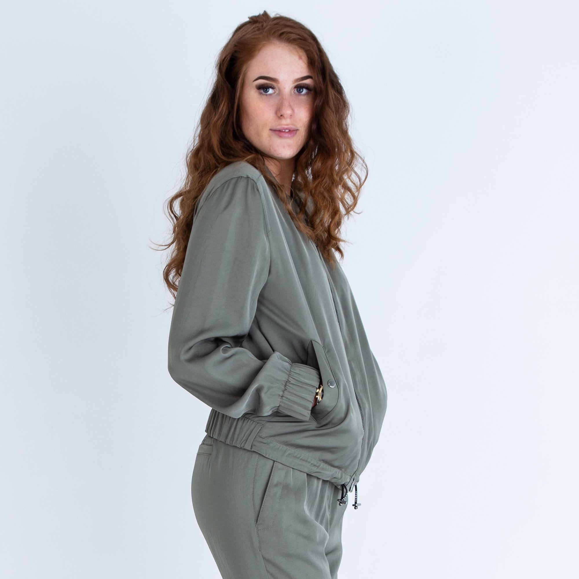 Marc Cain Satin Bomber Jacket Khaki