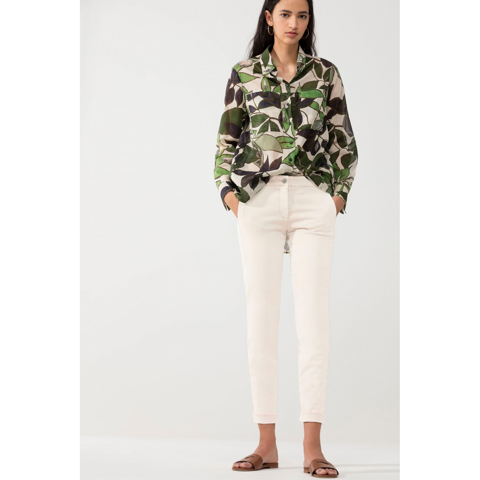 Luisa Cerano Skinny Elastic Back Soft Cotton Jean With Frayed Hem Off White