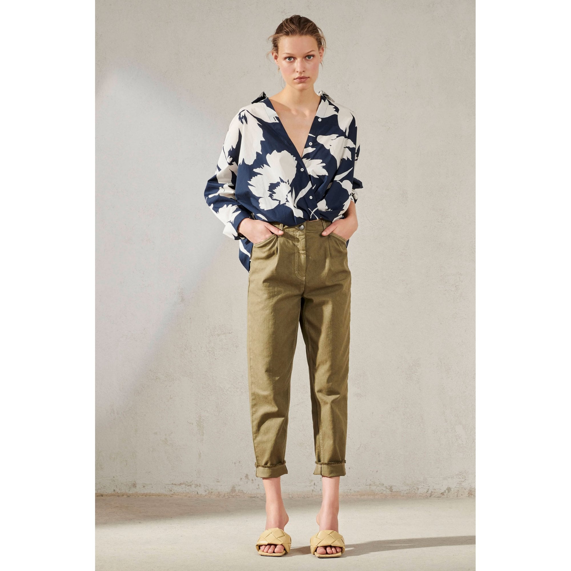 Luisa Cerano Floral Print Blouse With Wraparound Detail Off White/Navy