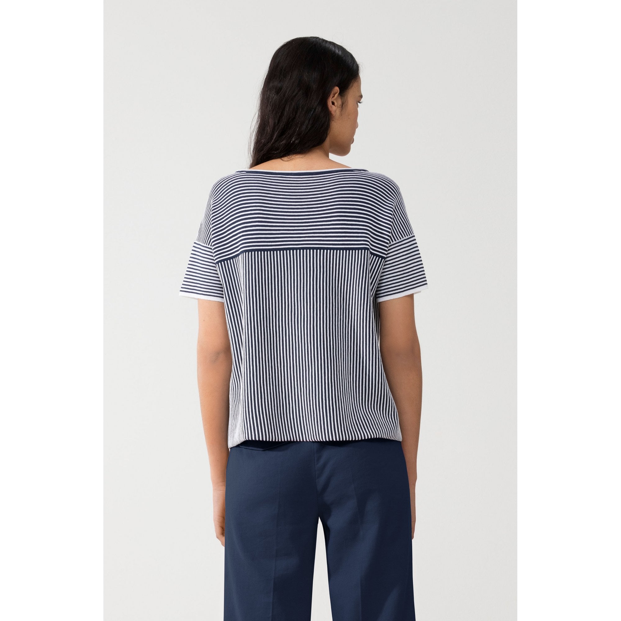 Luisa Cerano Stripe Round Neck Ribbed Jumper Navy/white