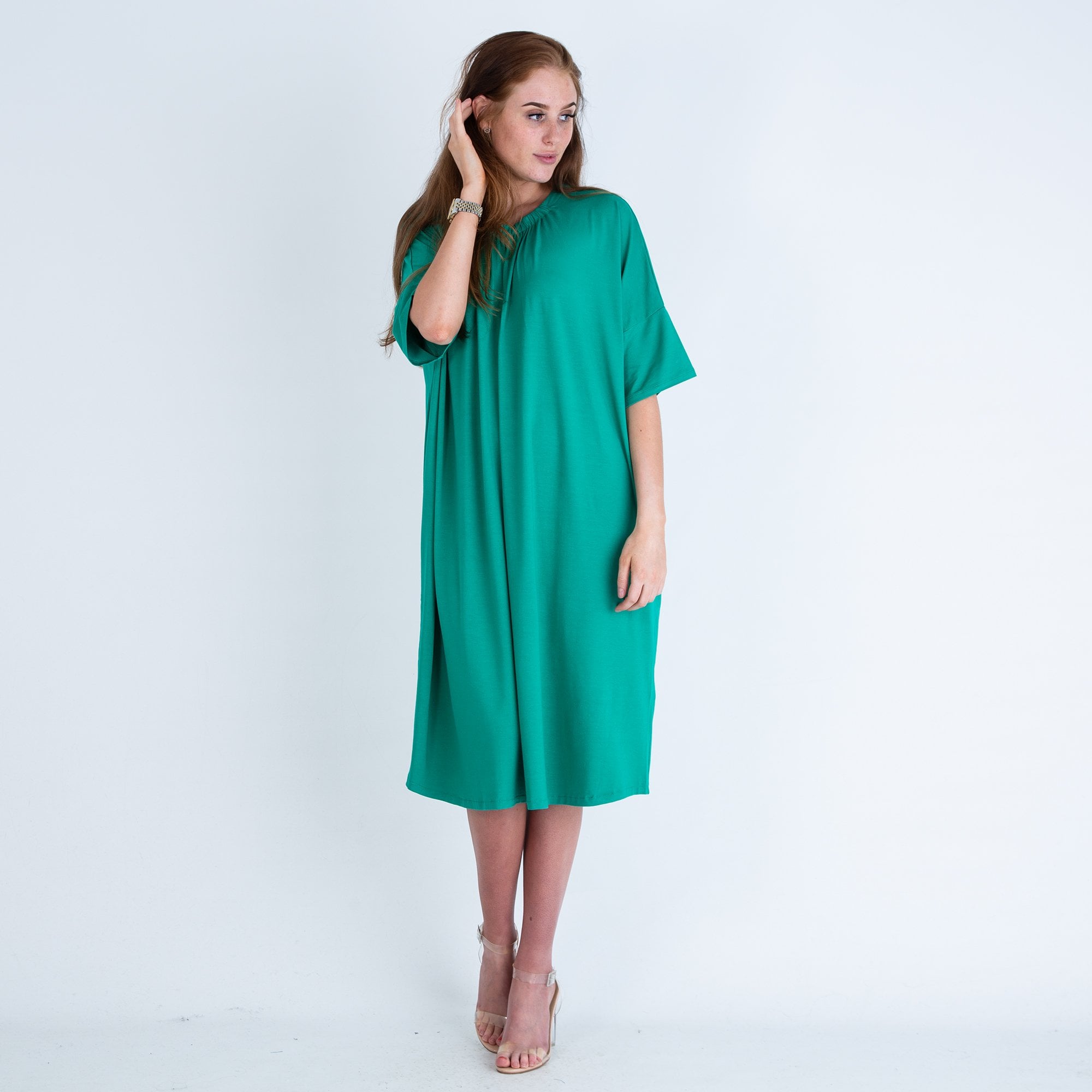 Masai Nes Jersey Gathered Dress With Short Sleeve Green