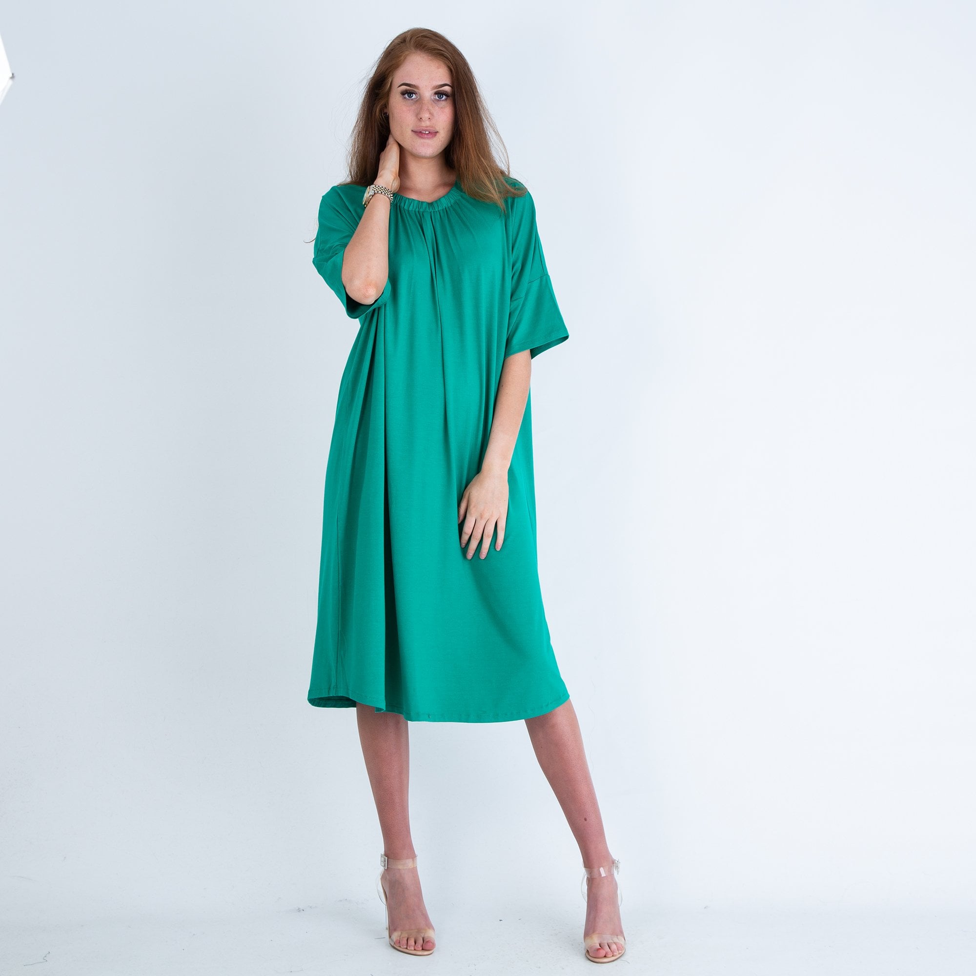 Masai Nes Jersey Gathered Dress With Short Sleeve Green