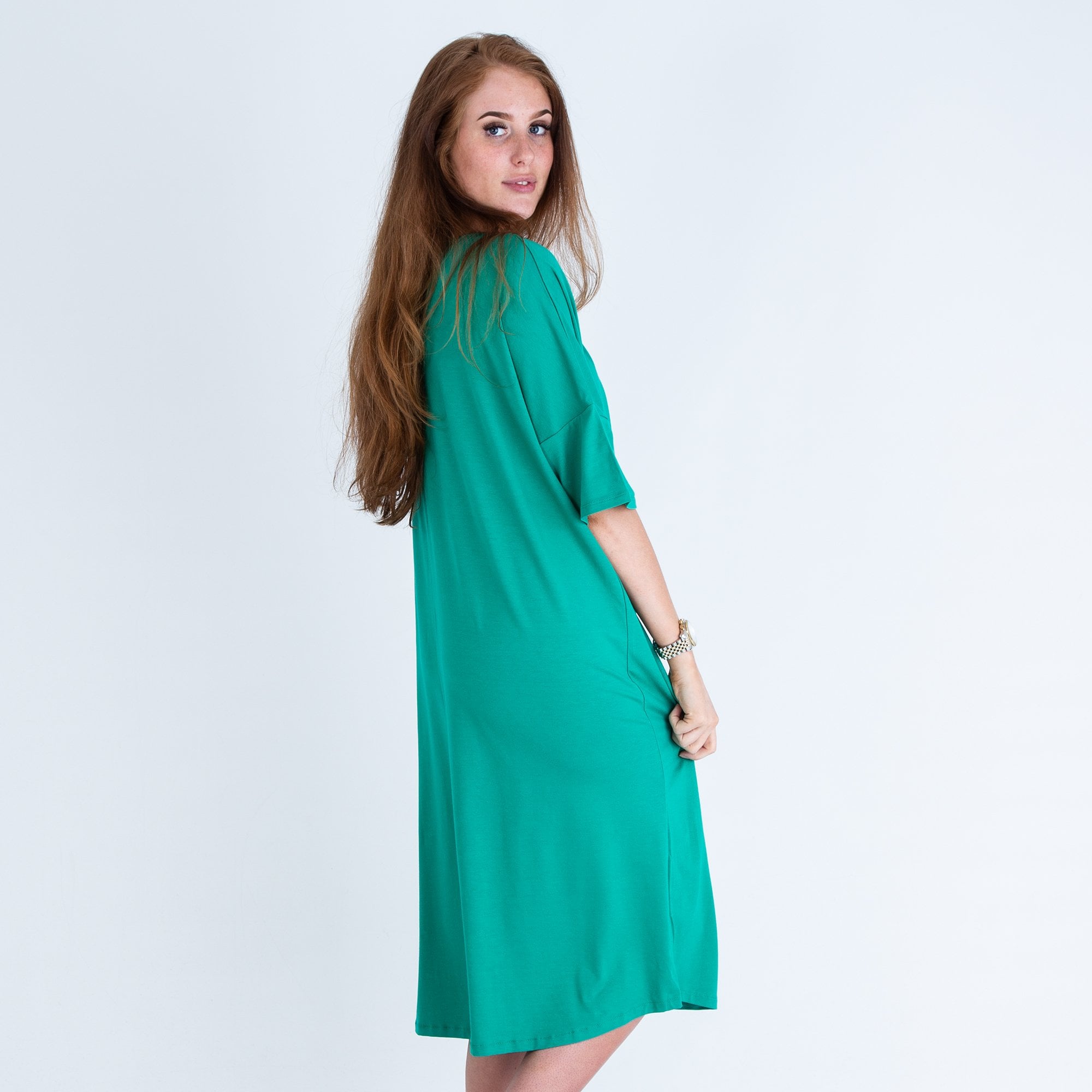 Masai Nes Jersey Gathered Dress With Short Sleeve Green
