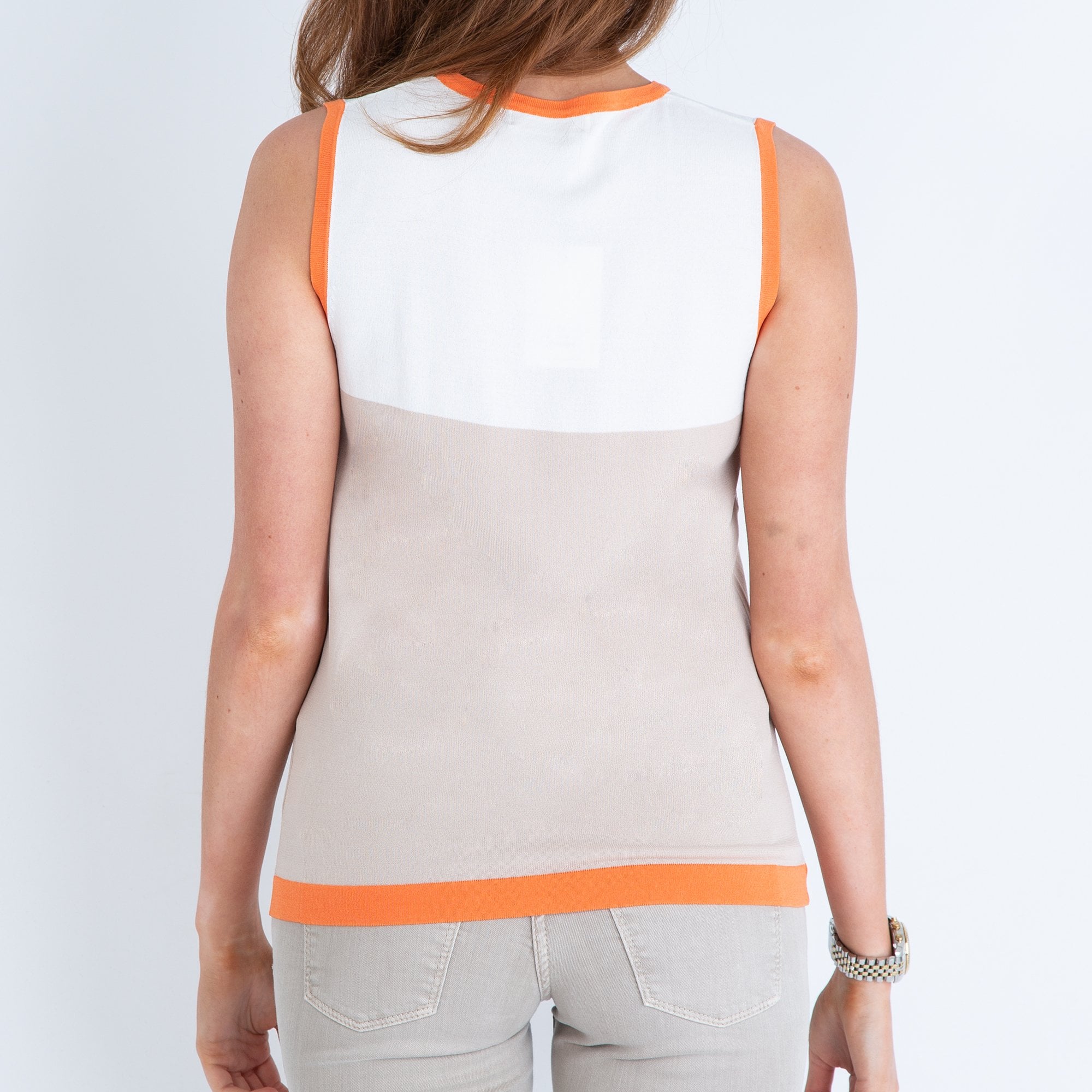 Uchuu Colour Block V Neck Tank Top To Wear With Cardigan Sand/White/Orange