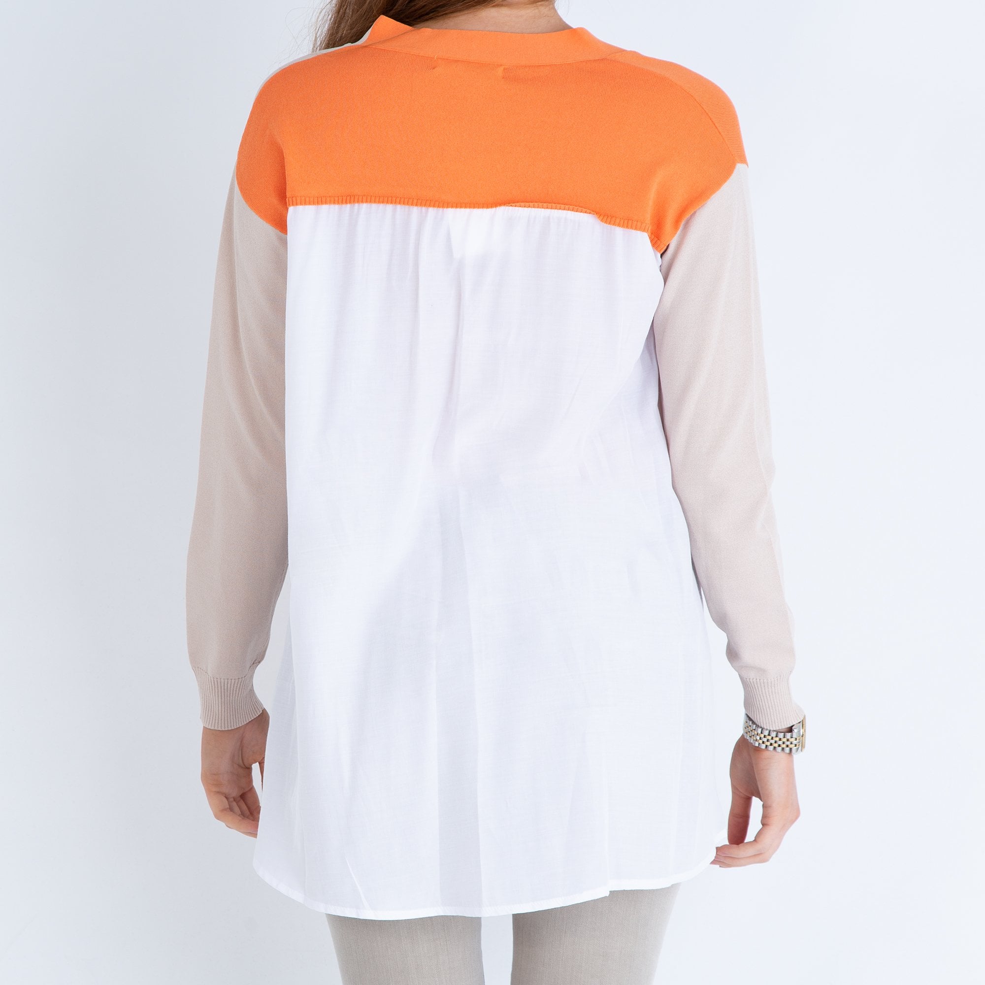Uchuu Colour Block Button Down Cardigan Orange/Sand/White