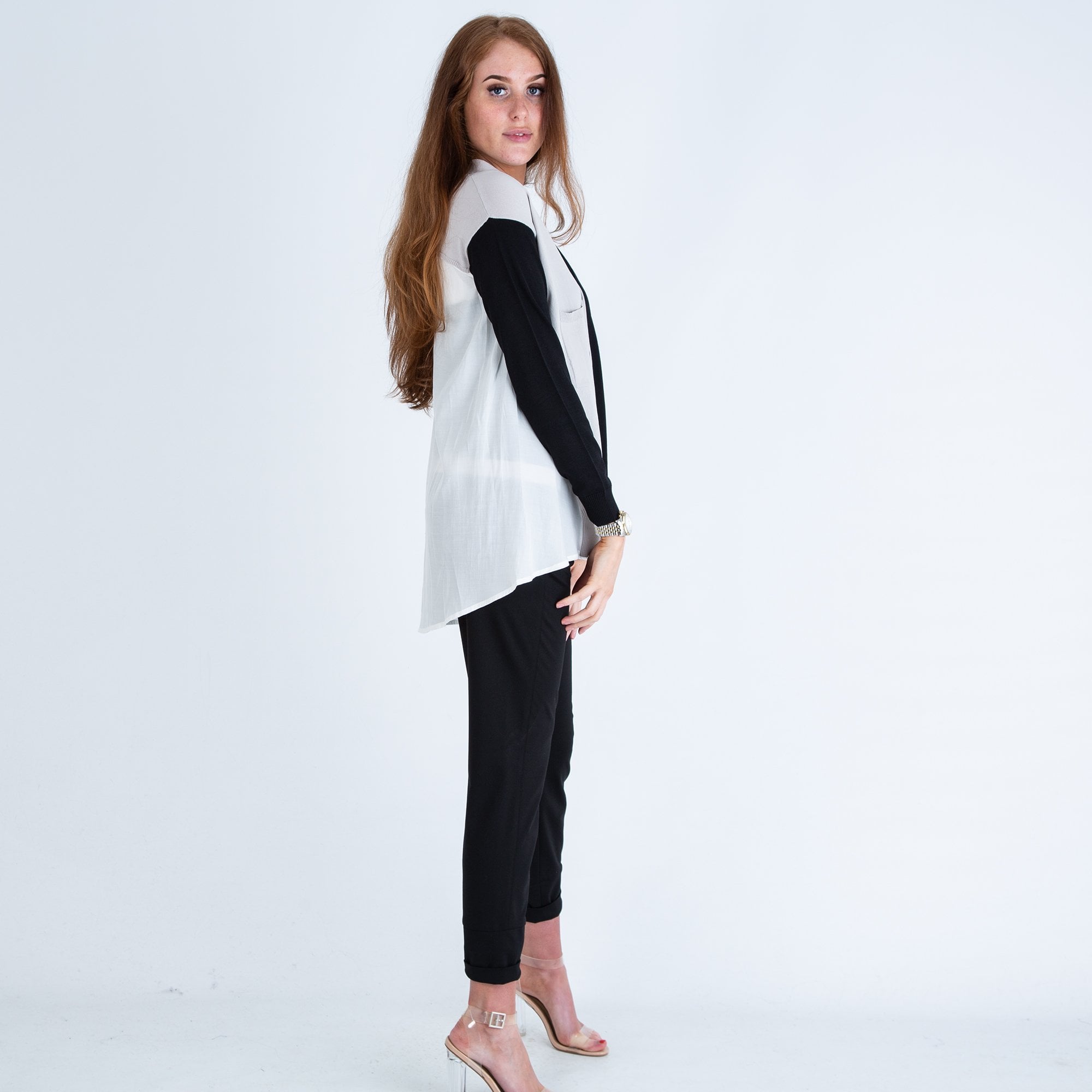 Uchuu Colour Block Button Down Cardigan Grey/Black/White