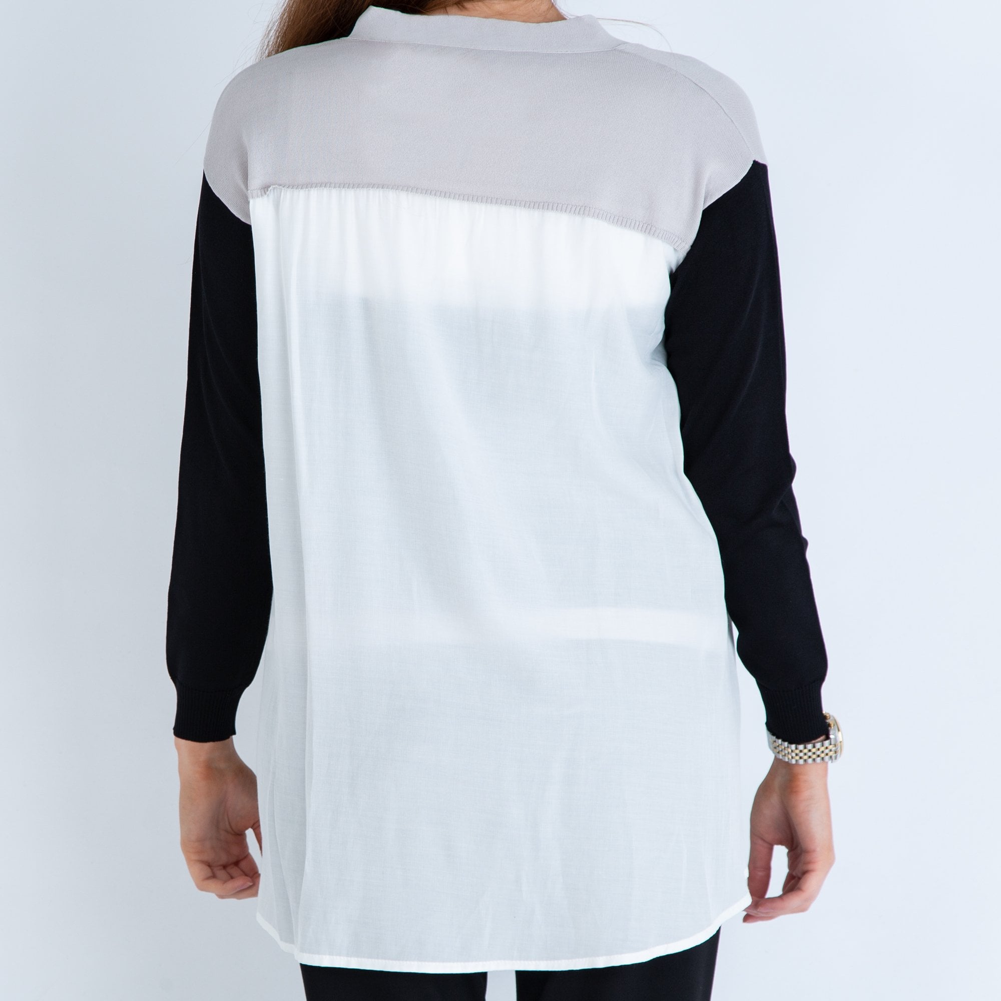 Uchuu Colour Block Button Down Cardigan Grey/Black/White