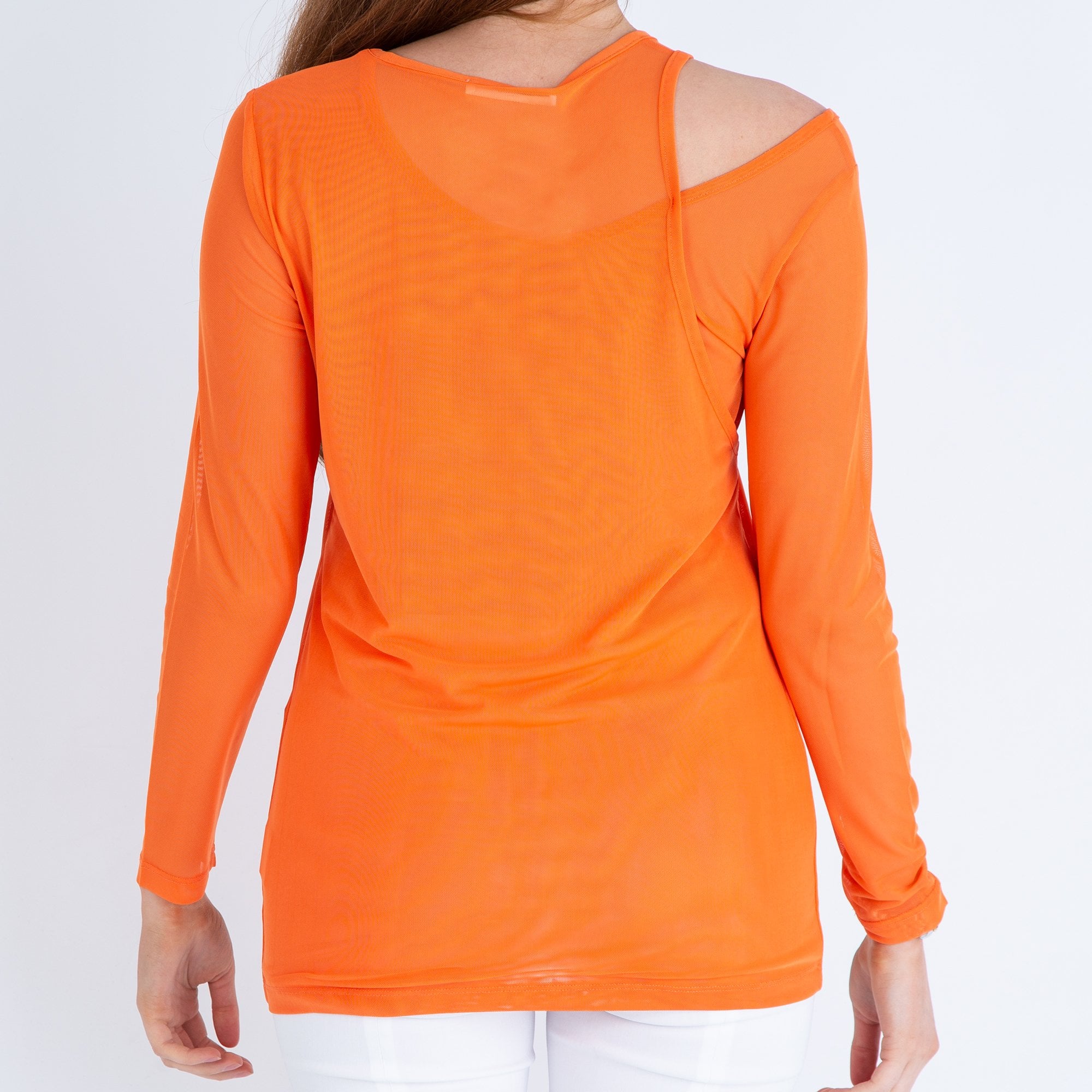 Uchuu Double Layer Mesh Top With Shoulder Cut Out Orange