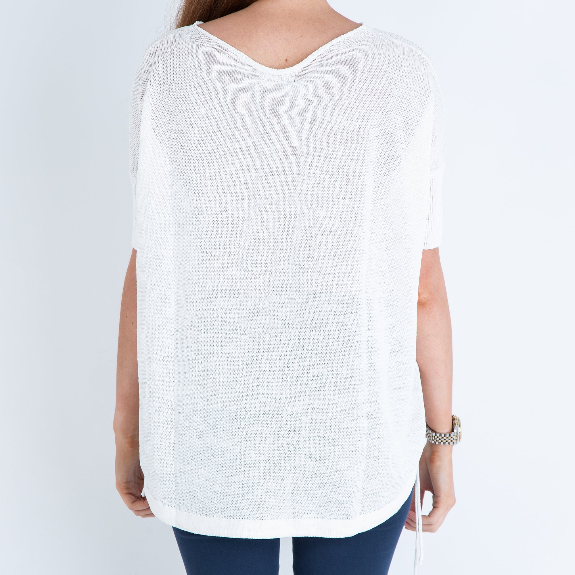 Sarah Pacini Round Neck Loose Knit Detail Jumper Off White