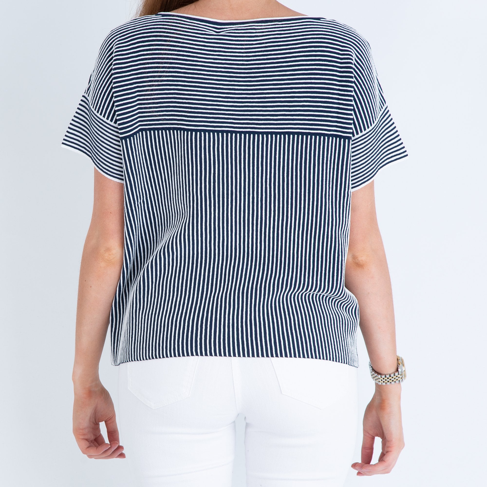 Luisa Cerano Stripe Round Neck Ribbed Jumper Navy/white