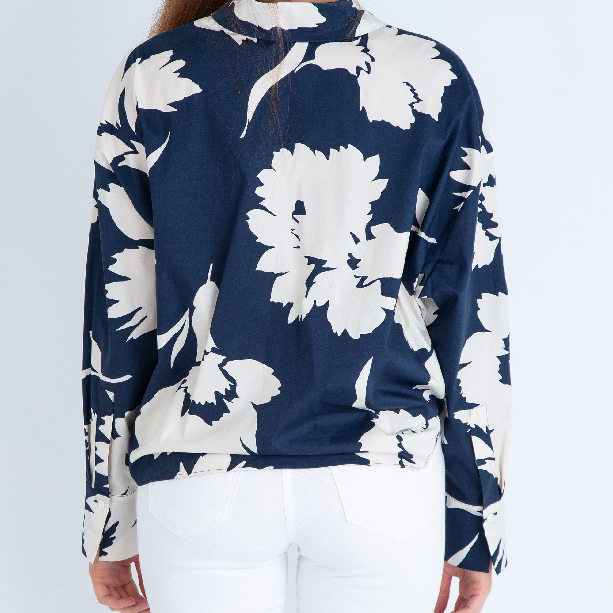 Luisa Cerano Floral Print Blouse With Wraparound Detail Off White/Navy