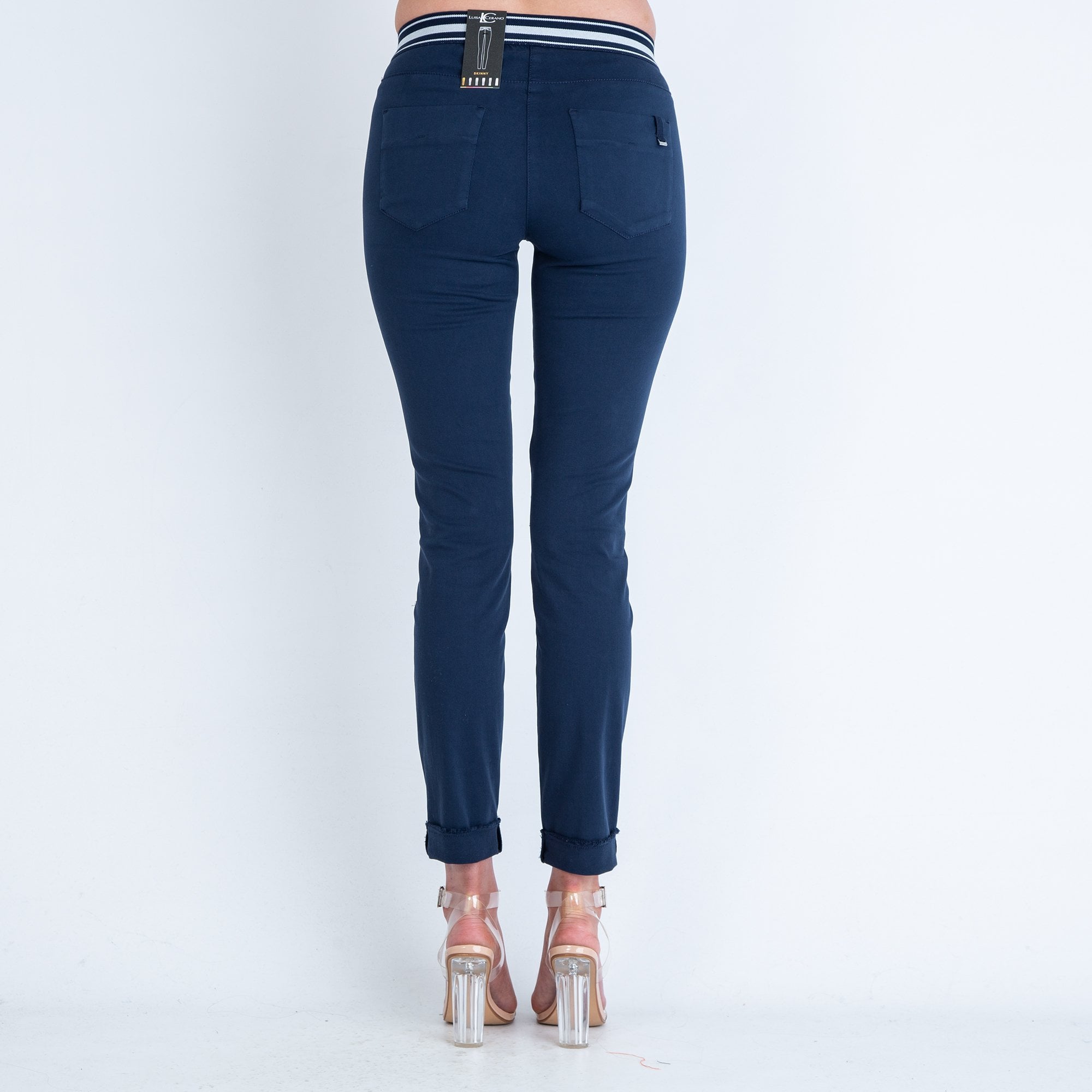 Luisa Cerano Elastic Back Soft Cotton Jean With Frayed Hem Navy
