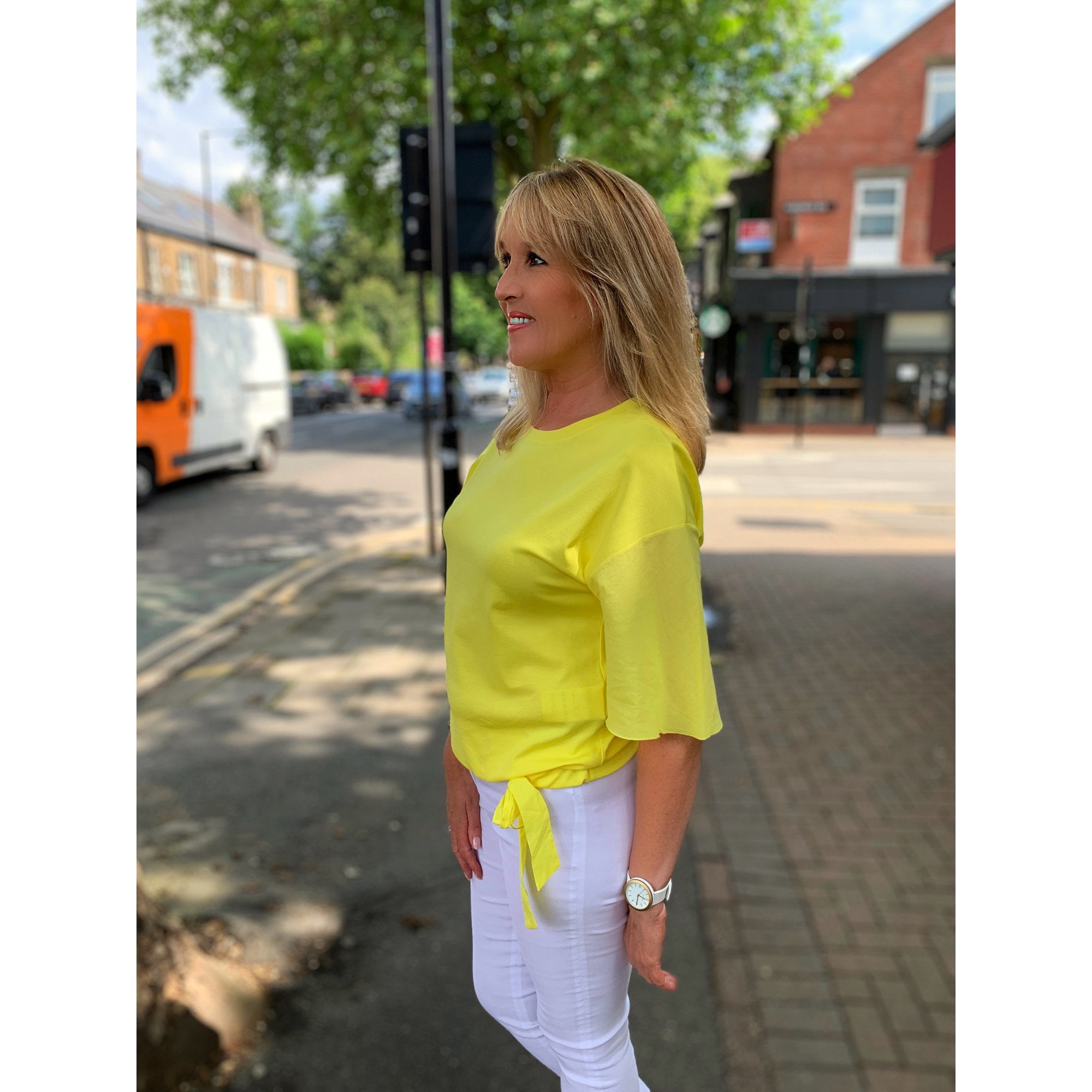 Marc Cain Stretch Tie Hem T-Shirt Yellow