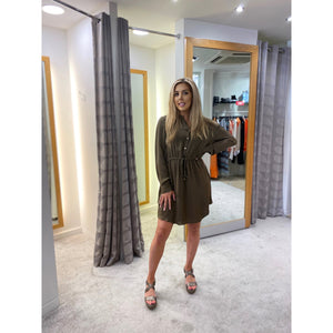 Michael Kors Long Sleeved Elasticated Tie Waist Silk Shirt Dress