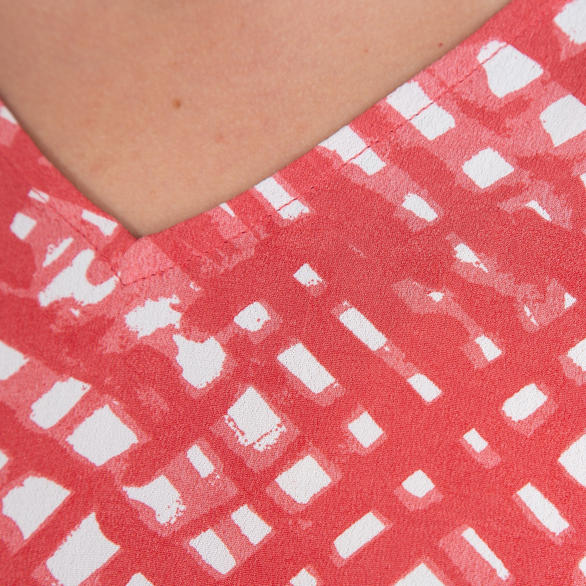 Masai Georgia V Neck A Shape Check Print Long Top Red/Ecru