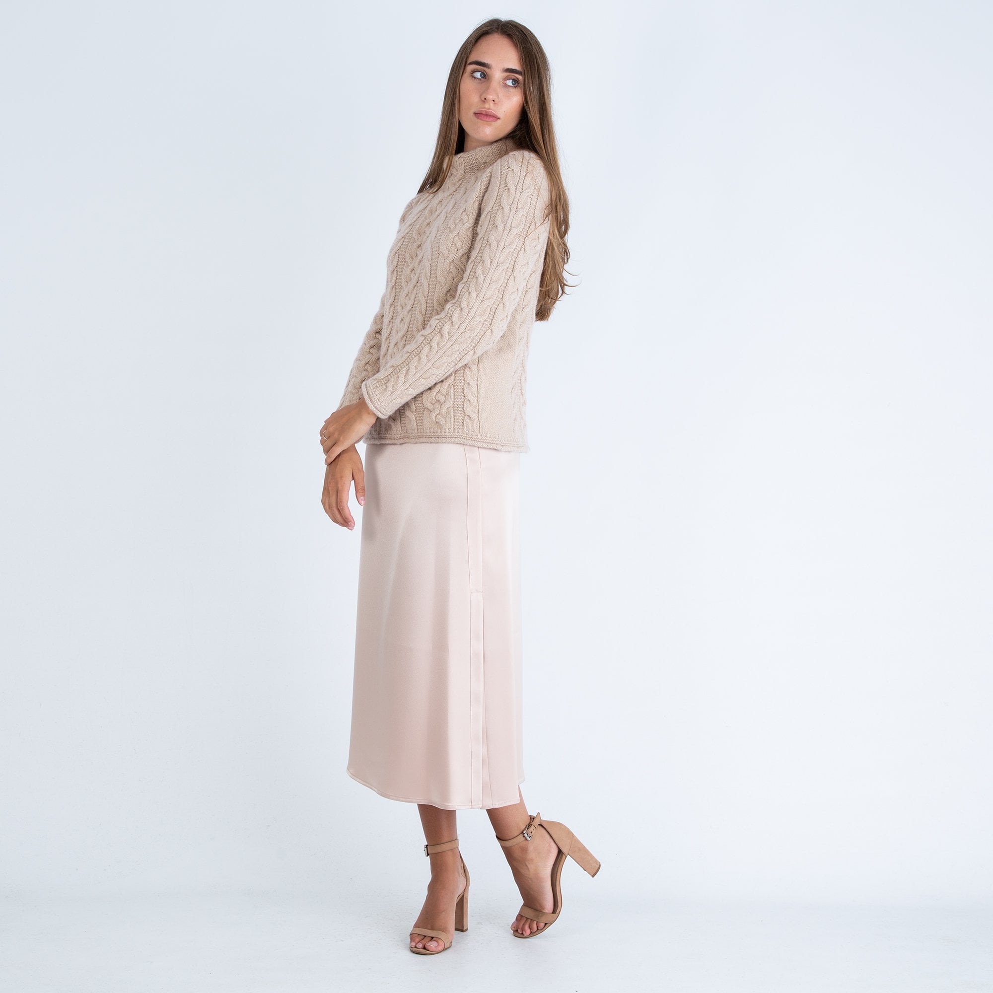 Marc Cain Shiny Satin Skirt Nude