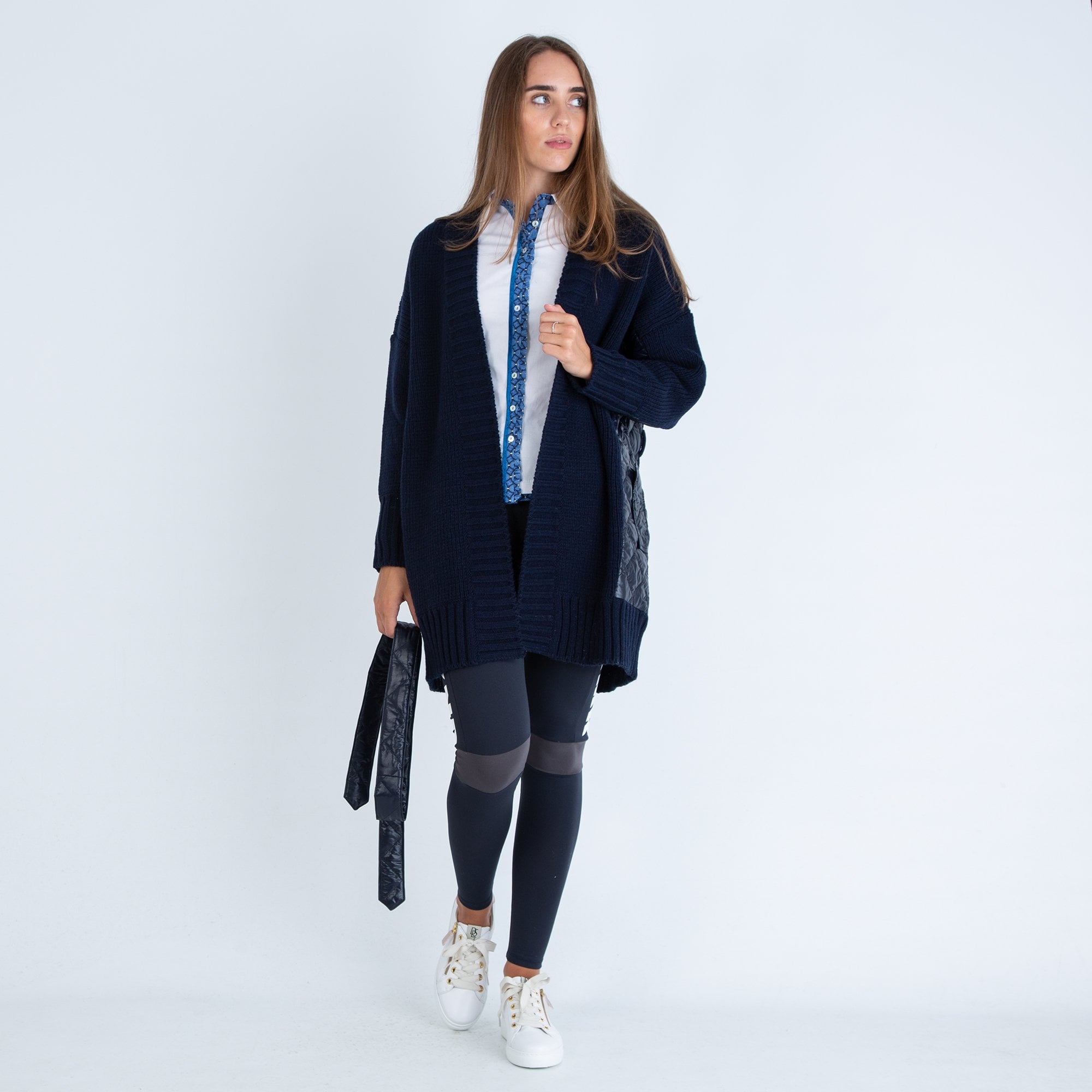 Weekend By Maxmara Sahara Wool Cardy With Nylon Quilted Panels Navy