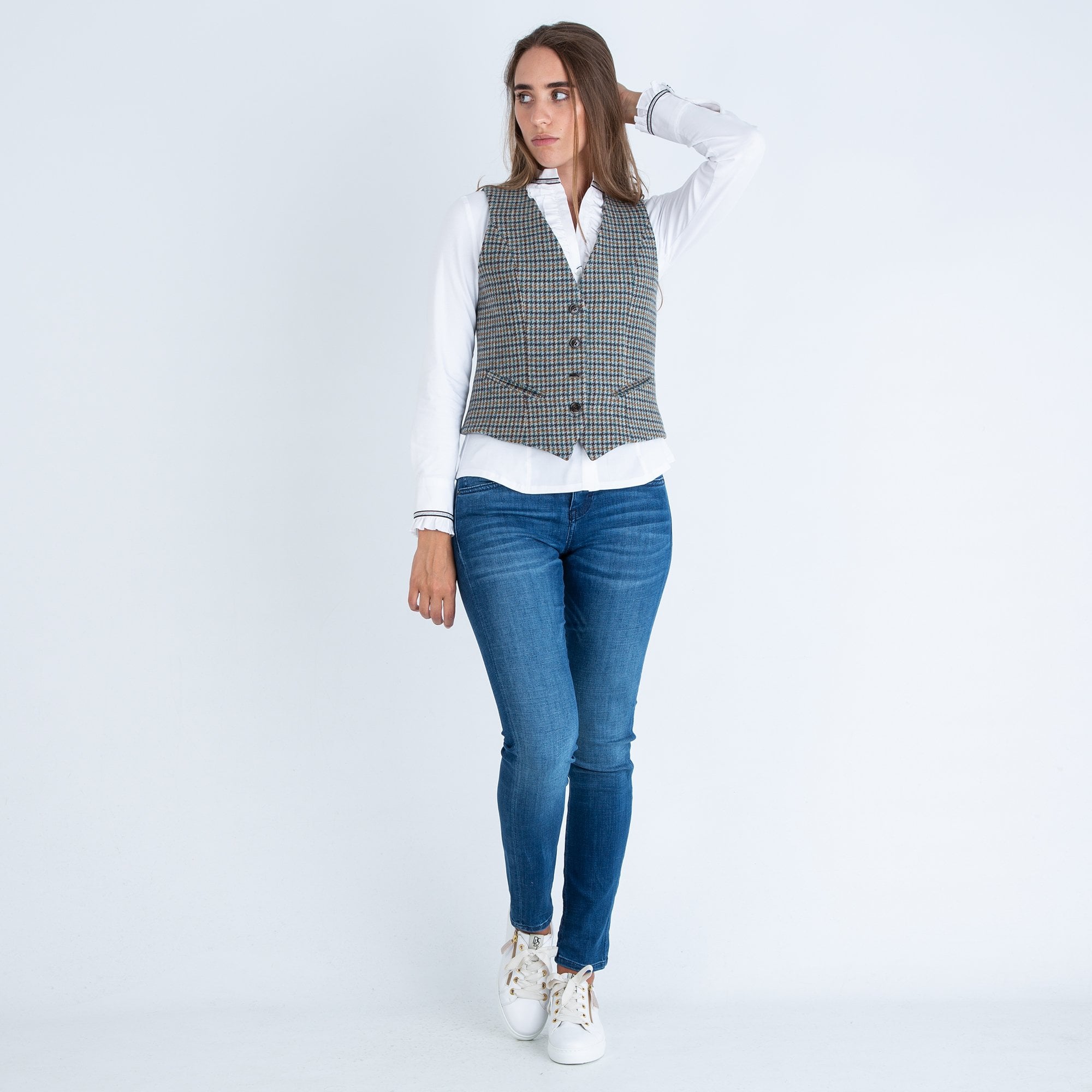 Bariloche Finlandia Tweed Check Waistcoat Blue/Grey