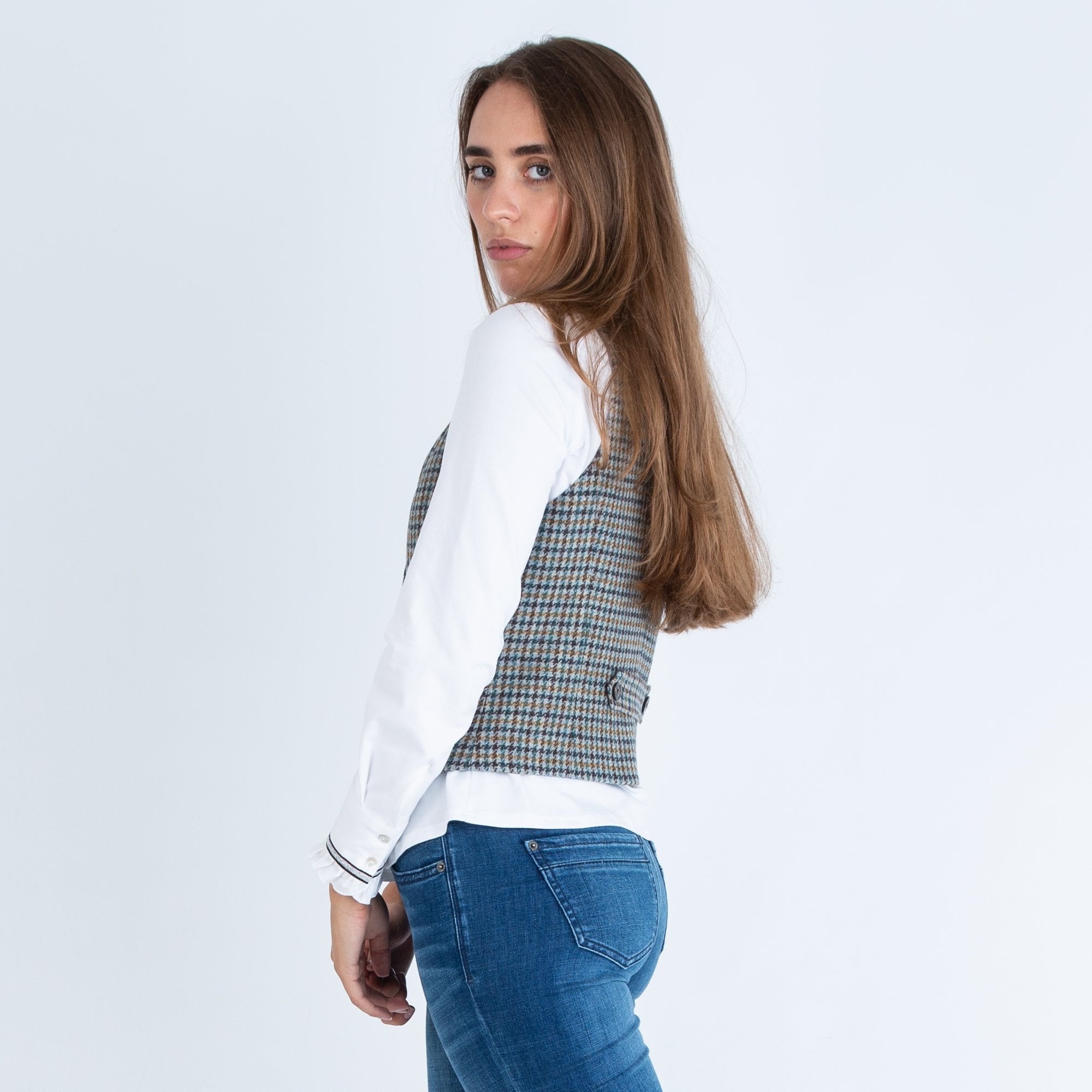 Bariloche Finlandia Tweed Check Waistcoat Blue/Grey