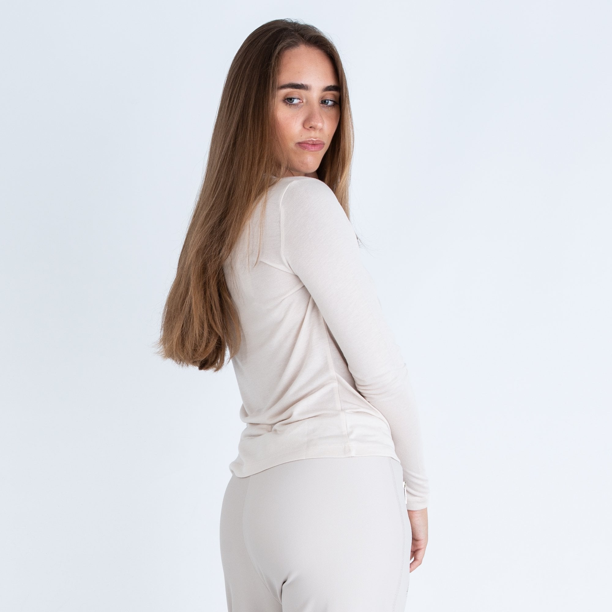 Riani Basic Fine Stretch Button Front Top Beige