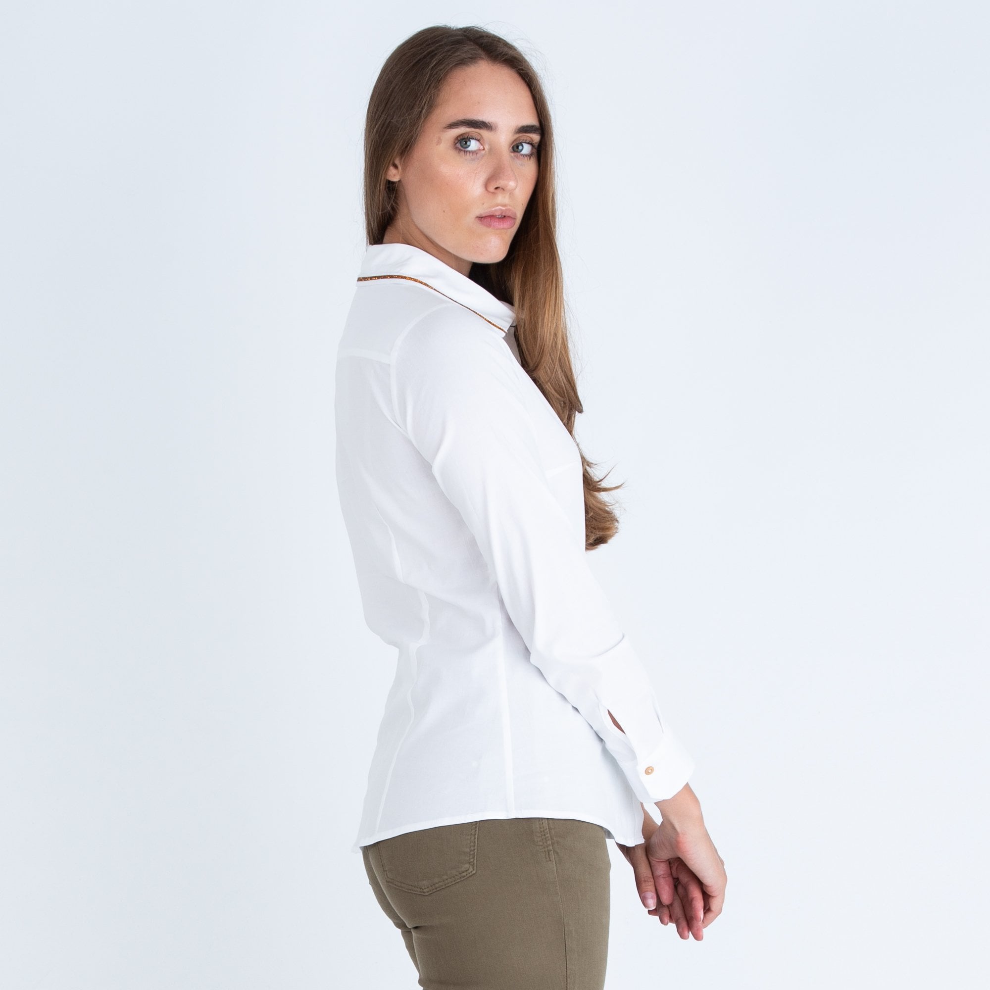 Bariloche Lobras Cotton Stretch Shirt With Diamonte Detailing White