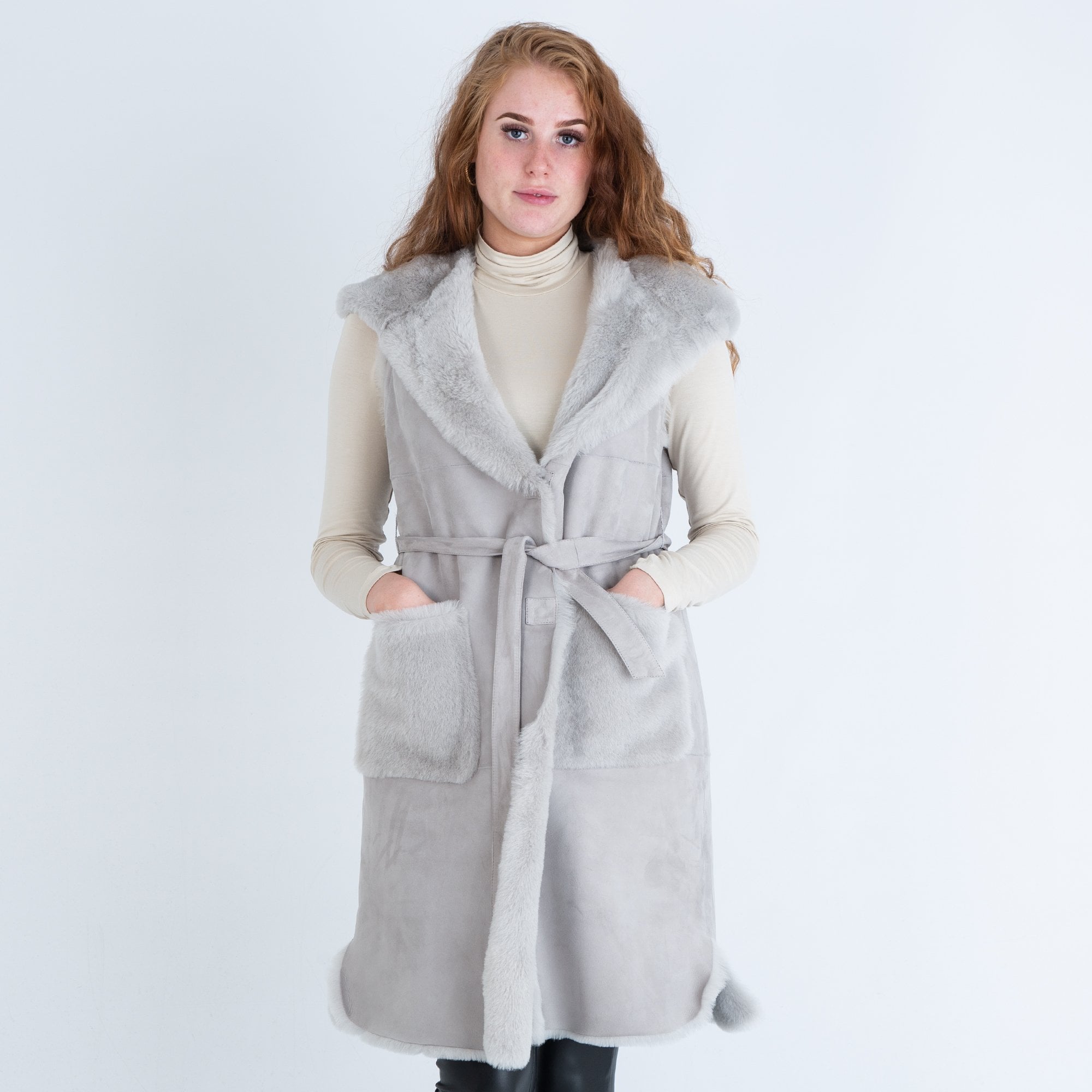 Suprema Suede And Fur Reversible Gilet With Front Pockets Silver/Grey