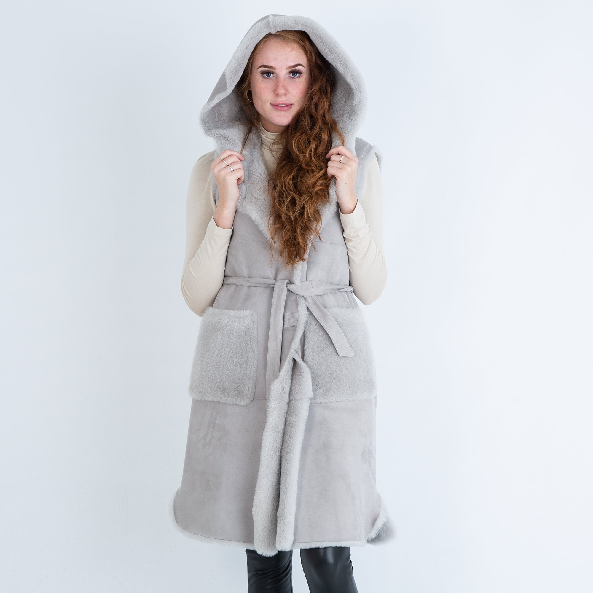 Suprema Suede And Fur Reversible Gilet With Front Pockets Silver/Grey