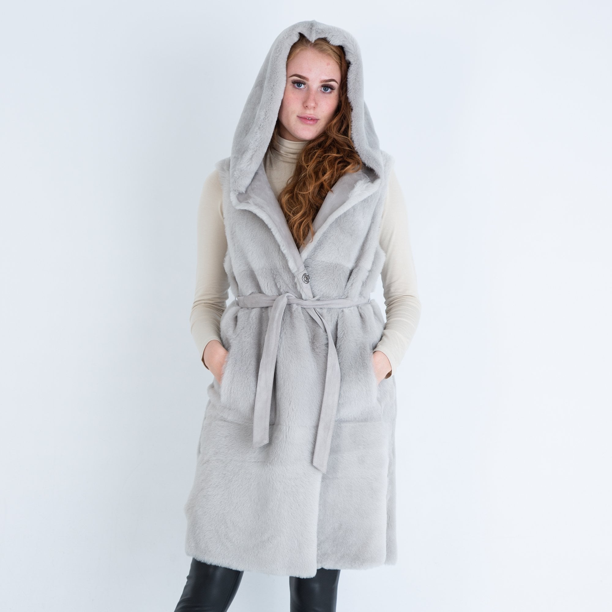 Suprema Suede And Fur Reversible Gilet With Front Pockets Silver/Grey