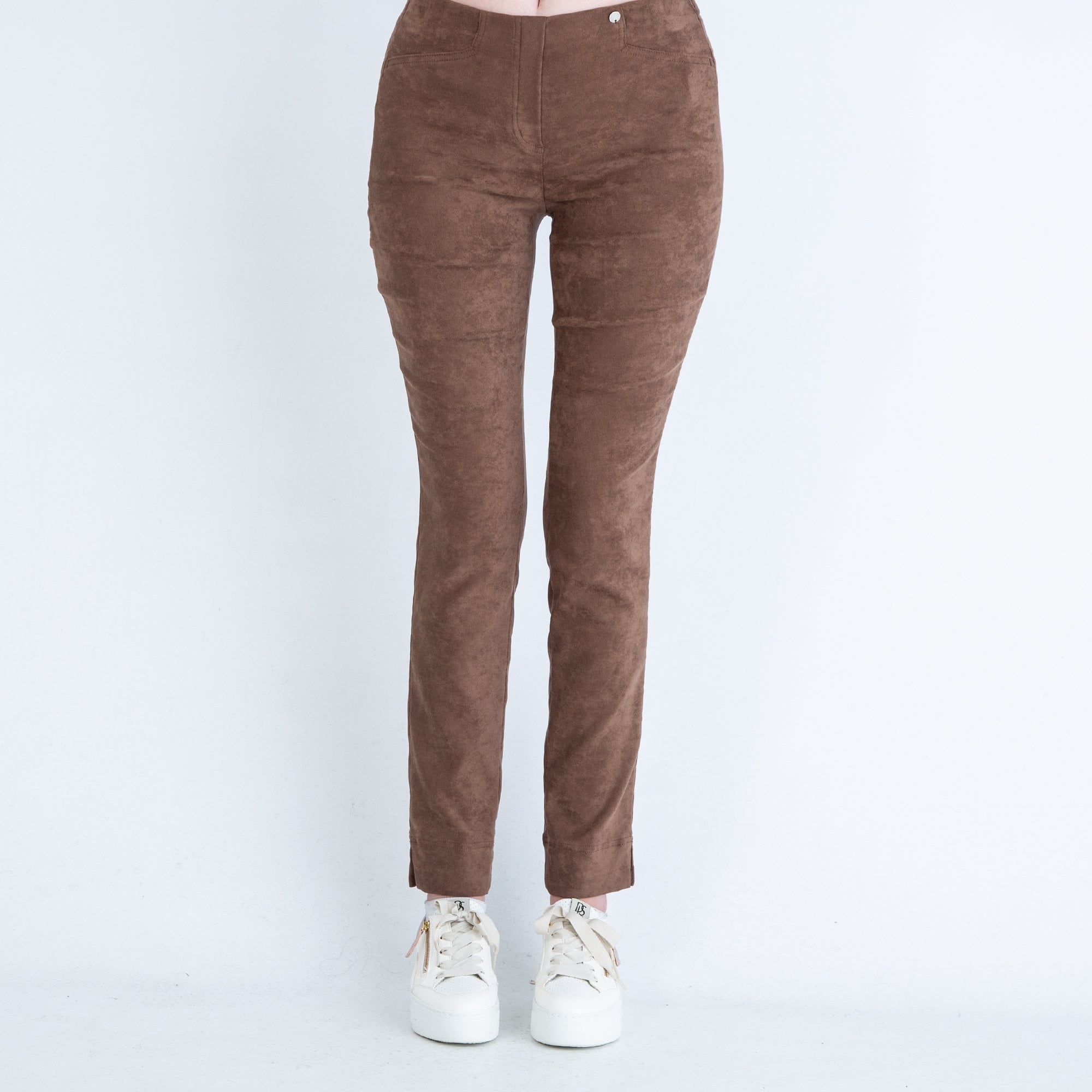 Robell Rose Slim Fit Faux Suede Trouser Chocolate 18