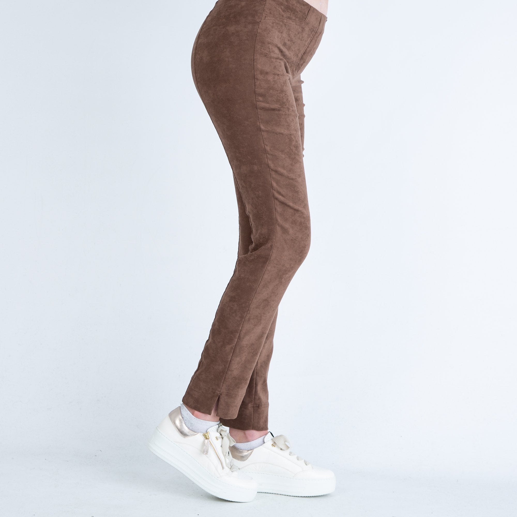 Robell Rose Slim Fit Faux Suede Trouser Chocolate 18